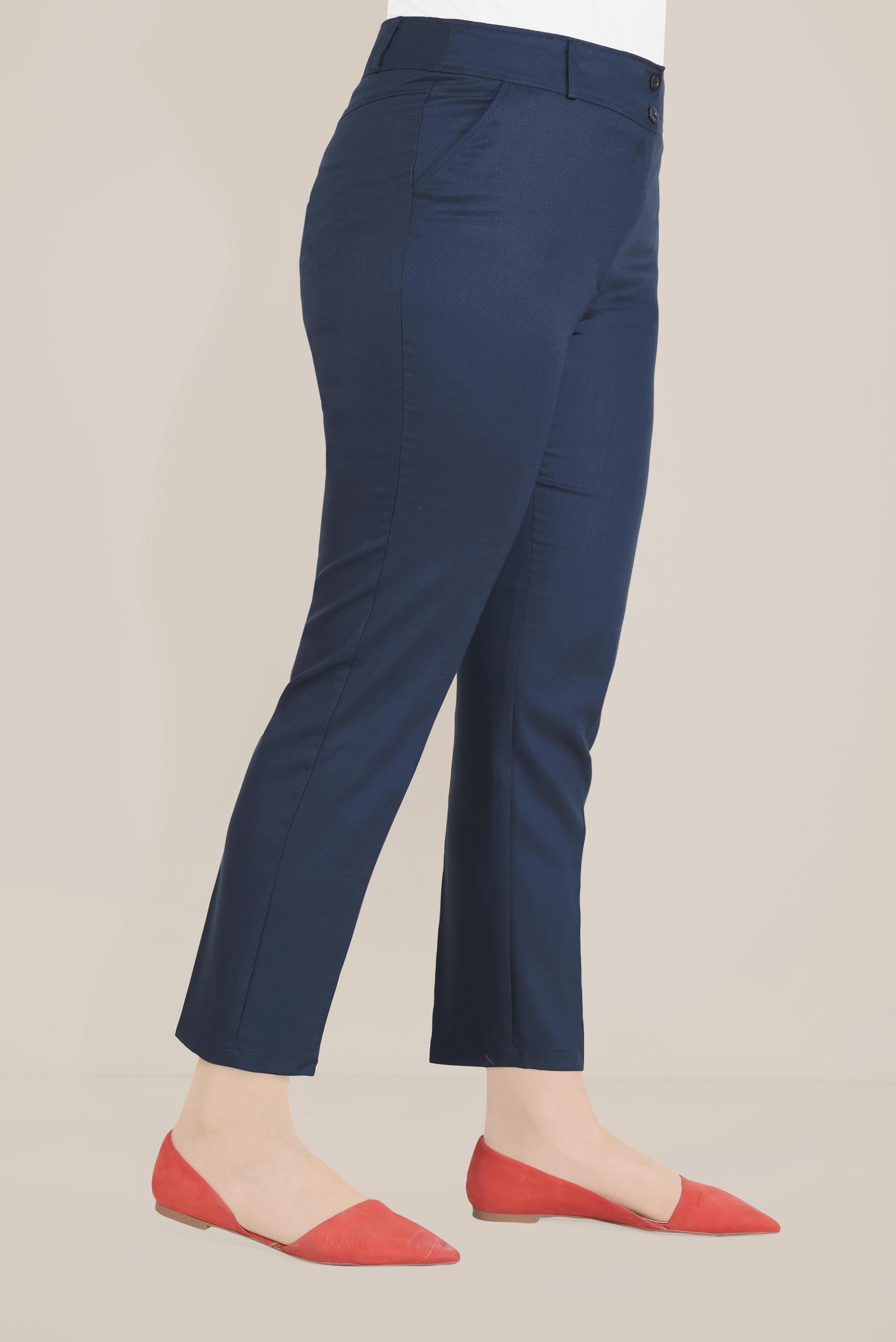 Vêtements hijab BLEU MARINE PANTALON À JAMBE LARGE TAILLE RÉGULİÈRE 70070