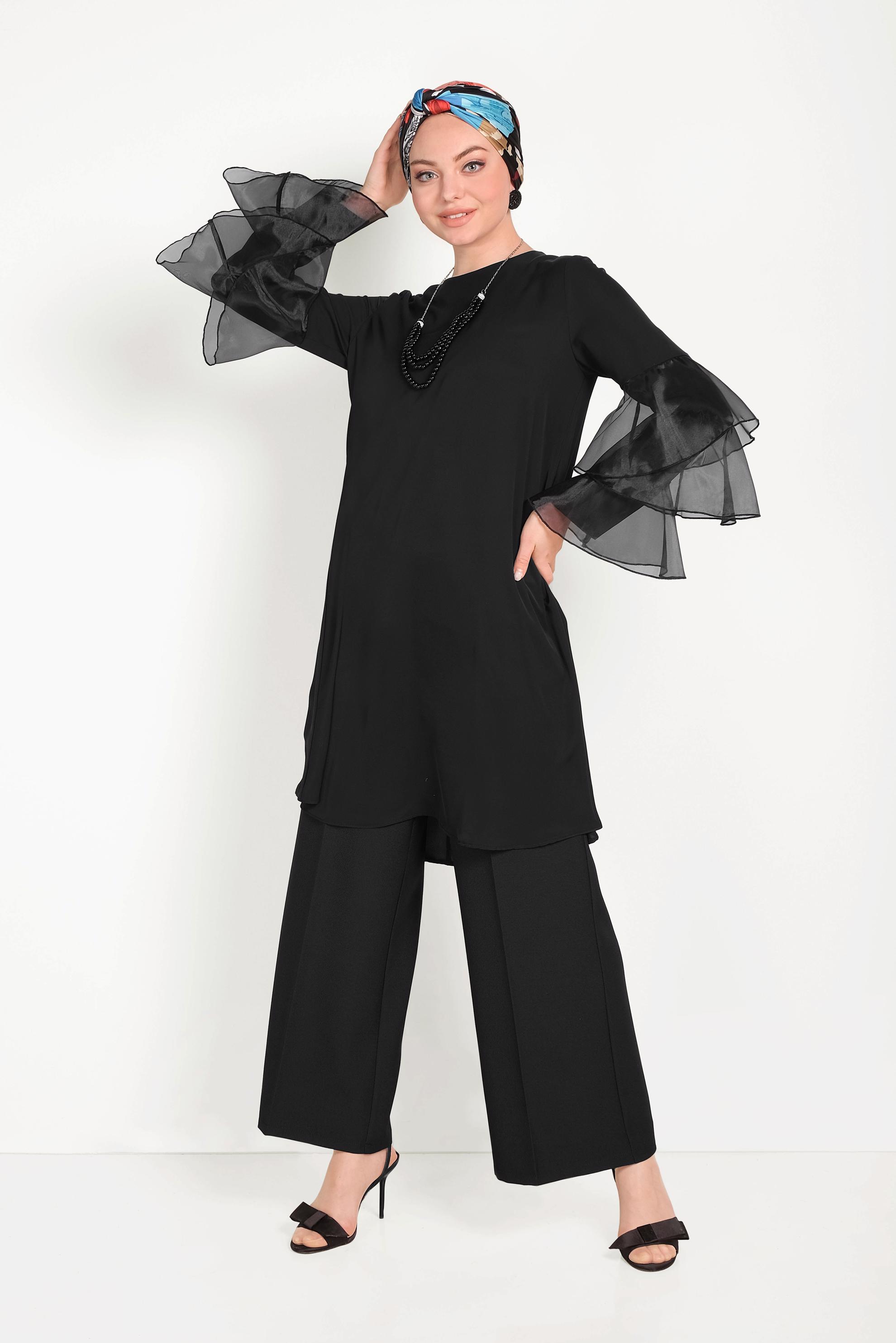 Hijab clothing BLACK WIDE CUT TROUSERS 70072 