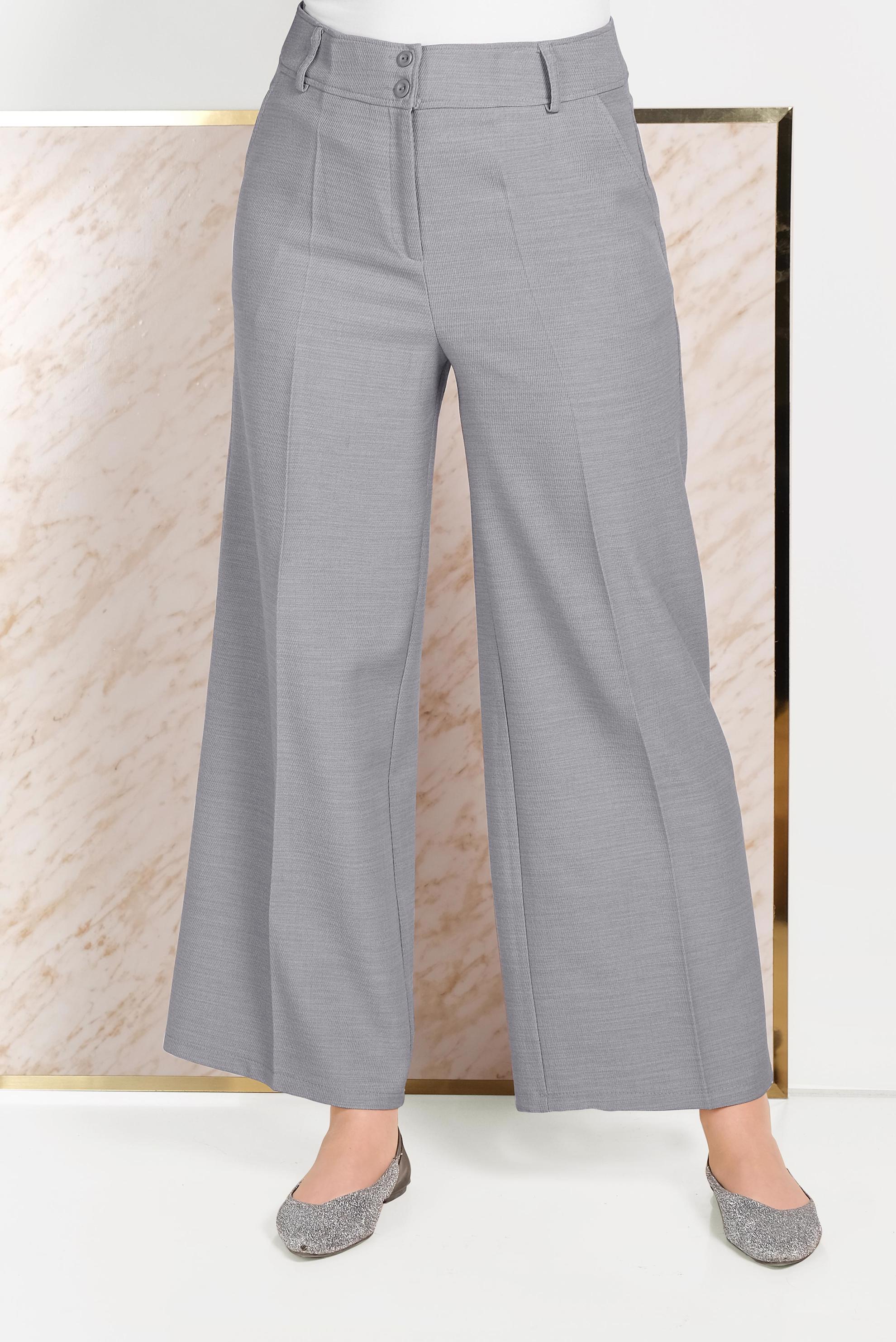 Tesettür giyim GRİ GENİŞ PAÇA PANTOLON 70072