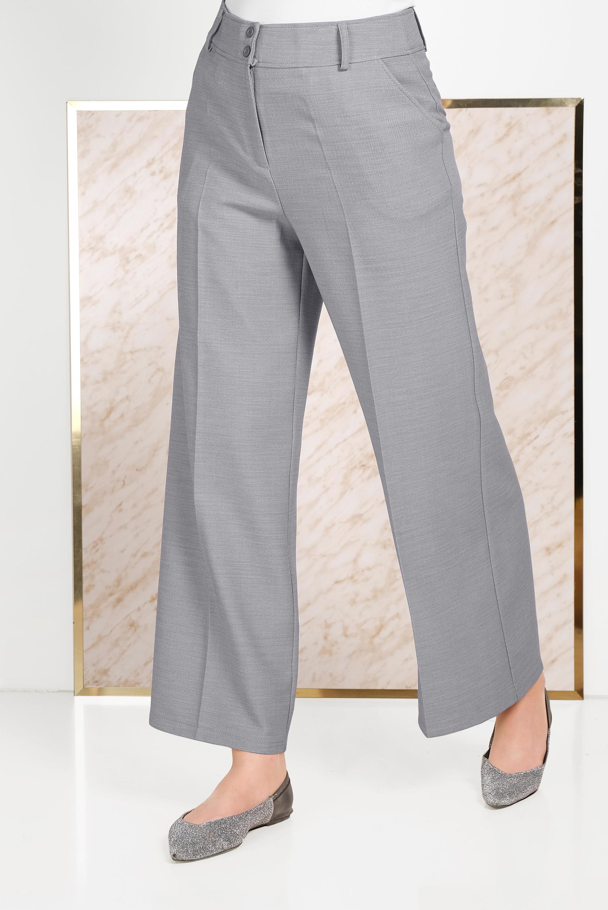 Tesettür giyim GRİ GENİŞ PAÇA PANTOLON 70072
