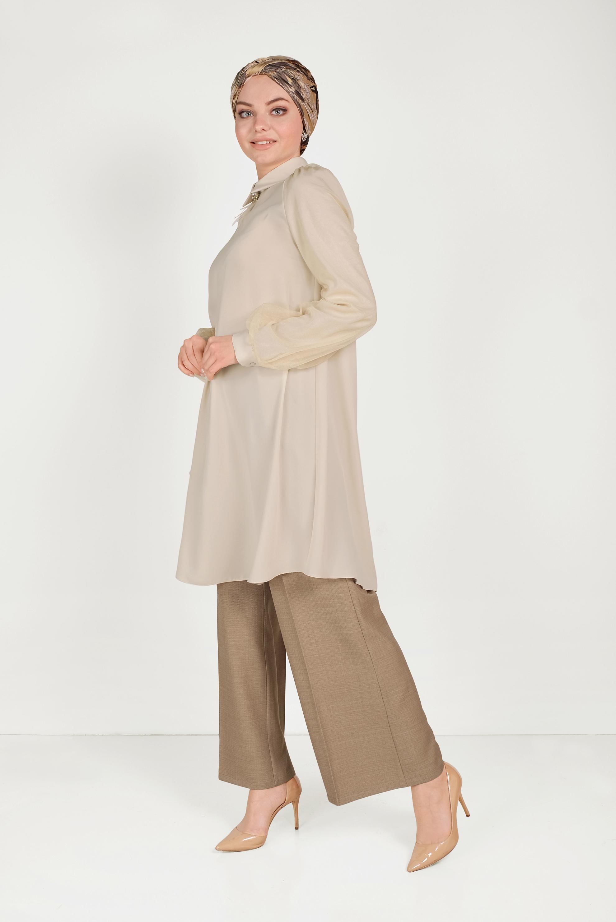 Tesettür giyim KAHVE GENİŞ PAÇA PANTOLON 70072