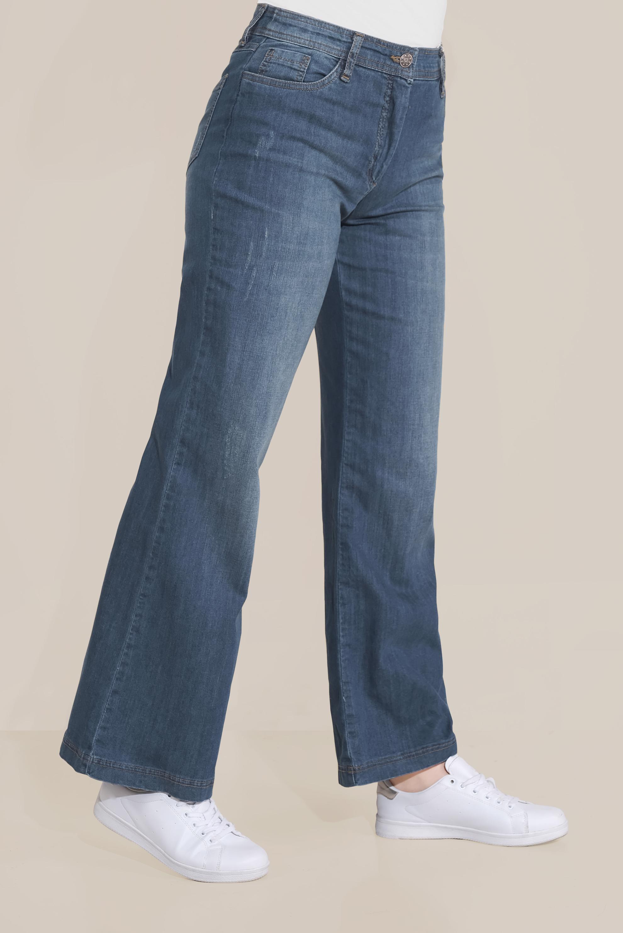 Tesettür giyim LACİVERT GENİŞ PAÇALI DENİM PANTOLON 70075