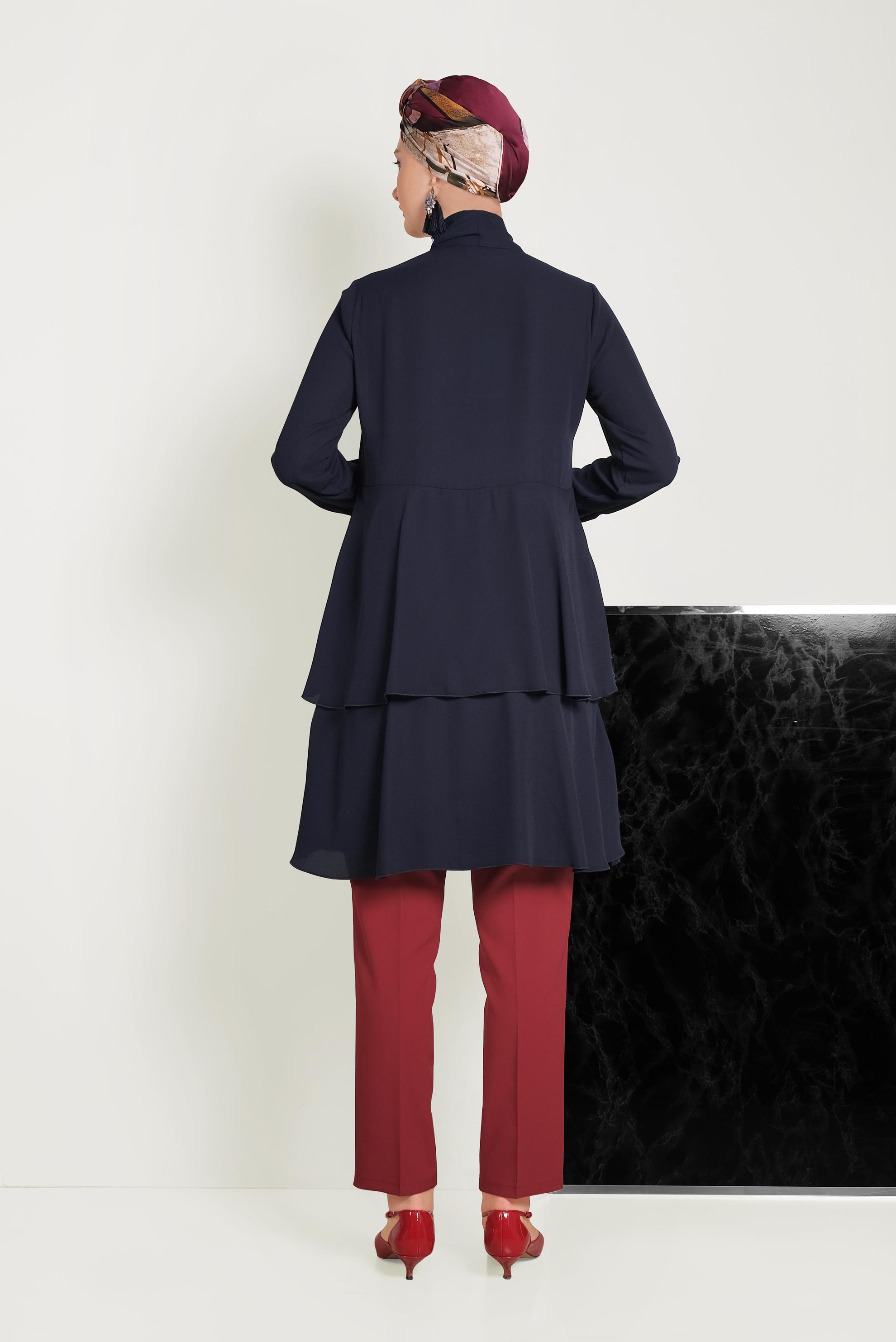 Tesettür giyim KIRMIZI ARA BEL KUMAŞ PANTOLON 70076