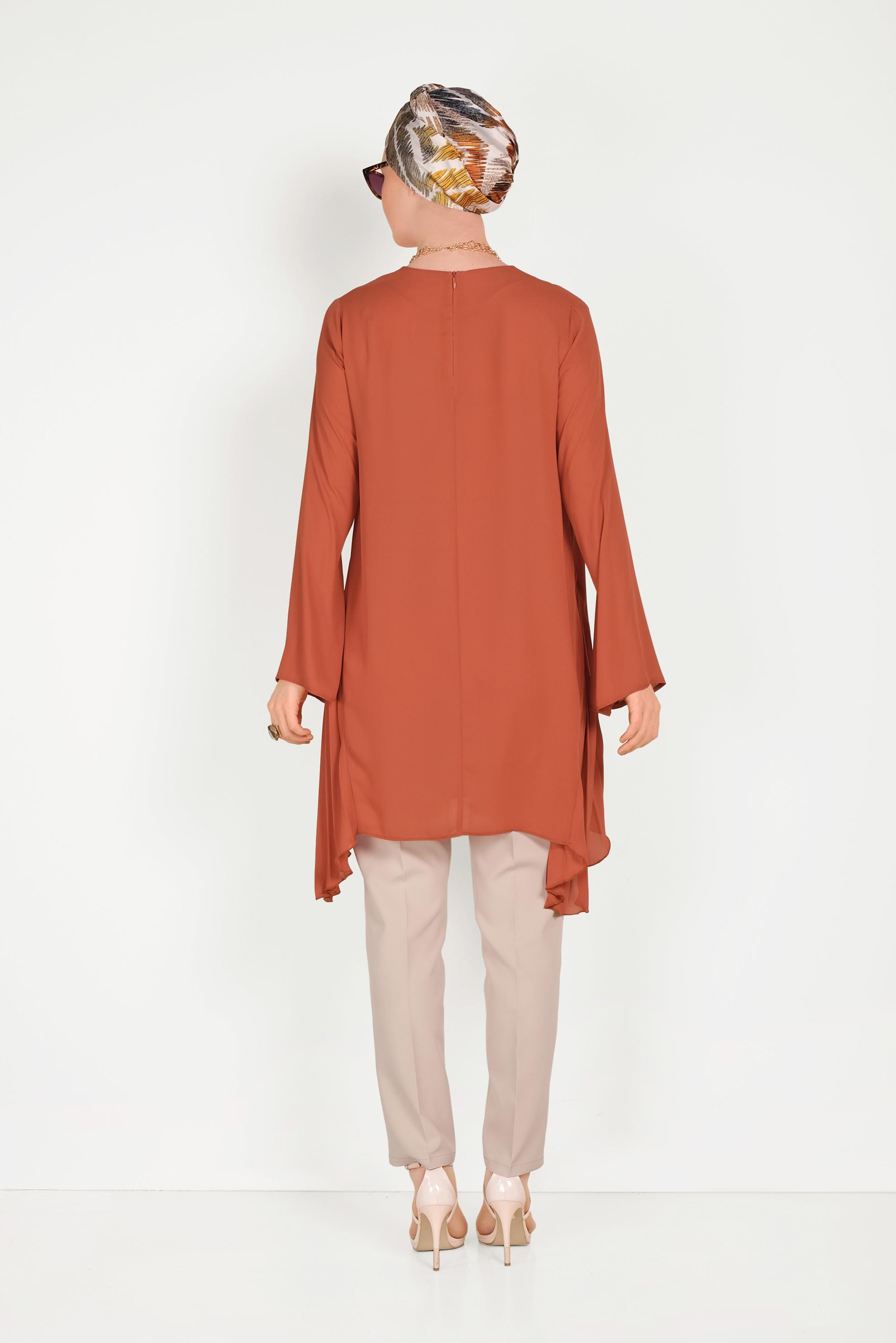 Tesettür giyim BEJ ARA BEL KUMAŞ PANTOLON 70076