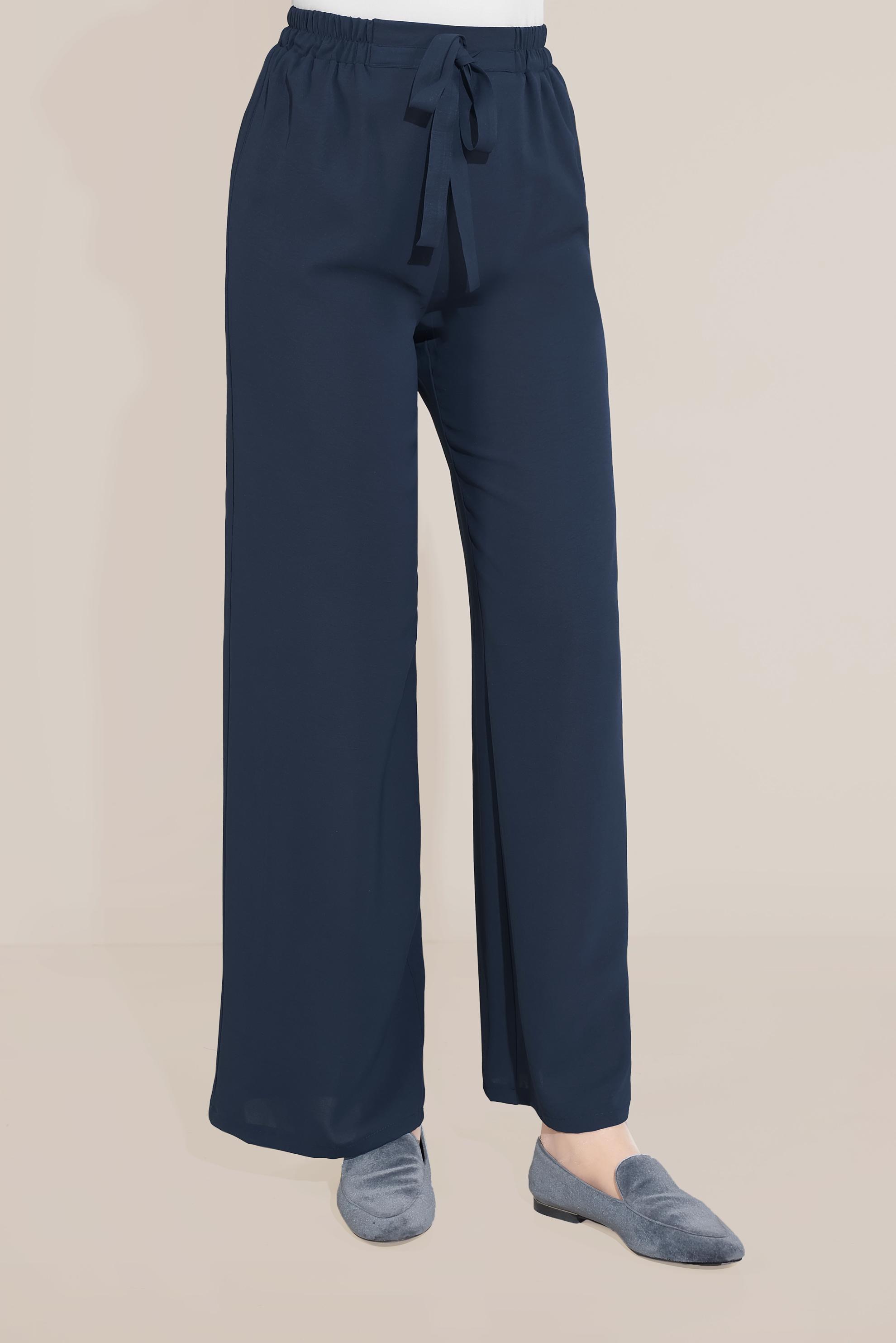 Tesettür giyim LACİVERT BELİ LASTİKLİ KUŞAKLI PANTOLON 70077