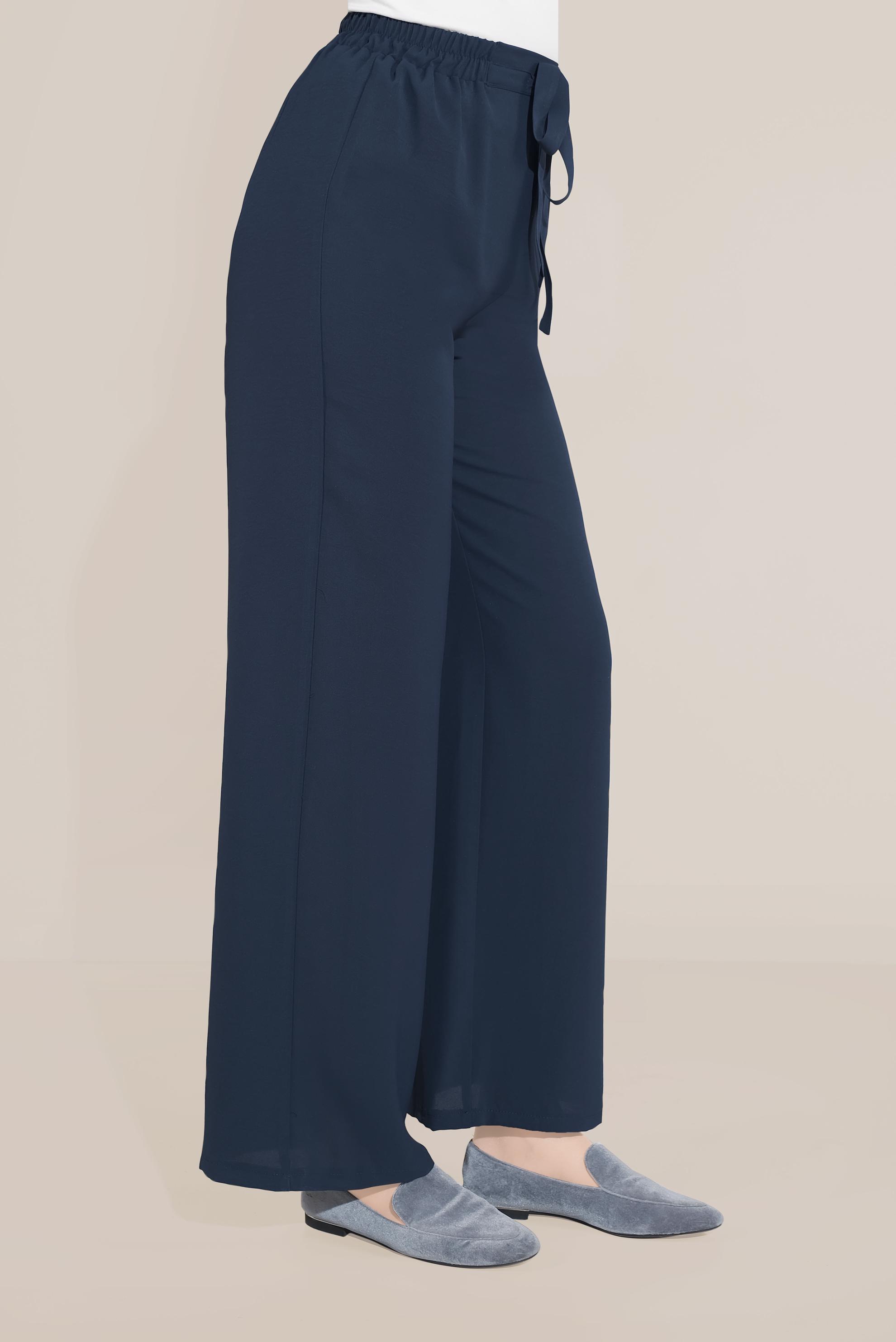 Tesettür giyim LACİVERT BELİ LASTİKLİ KUŞAKLI PANTOLON 70077