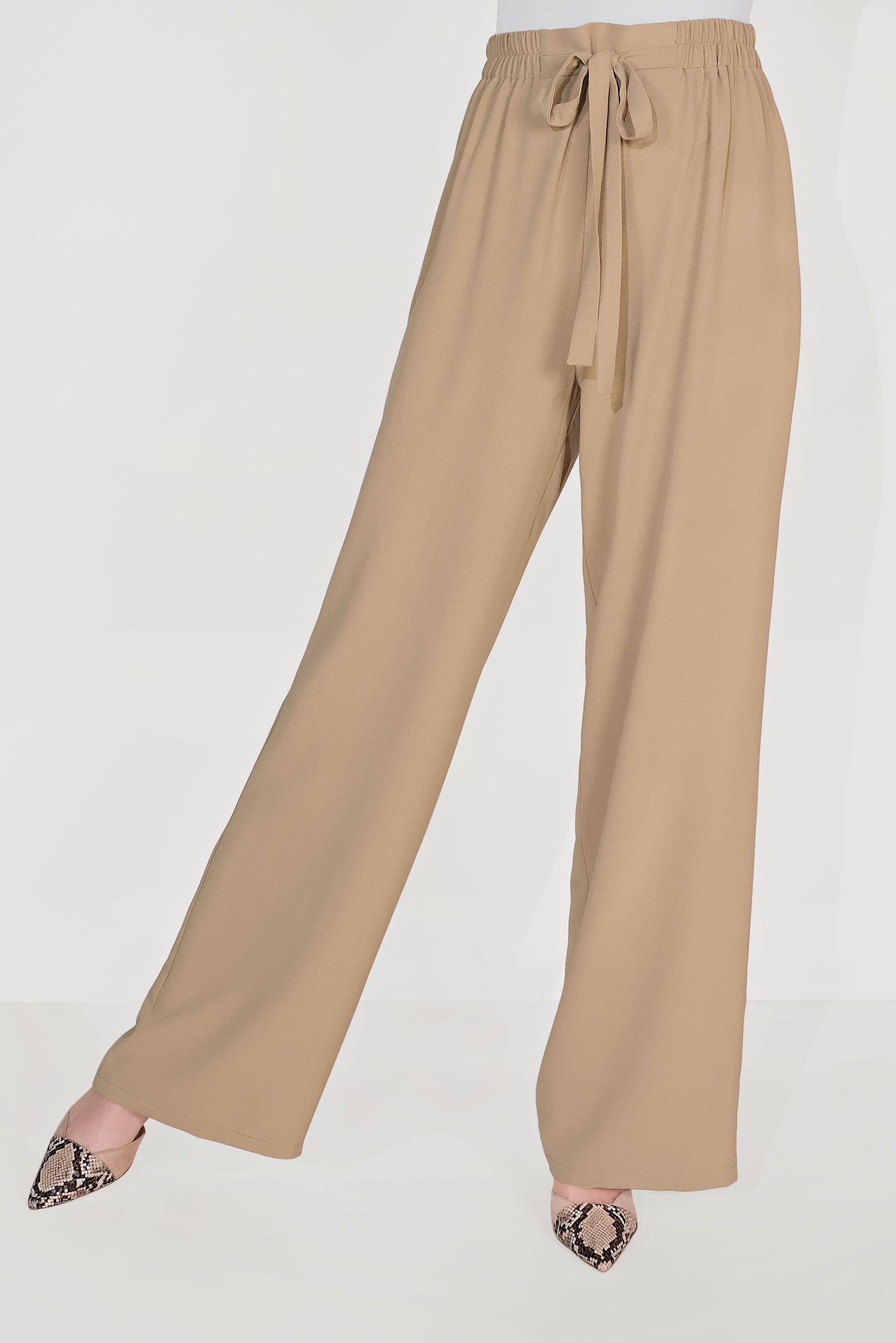 Tesettür giyim TABA BELİ LASTİKLİ KUŞAKLI PANTOLON 70077