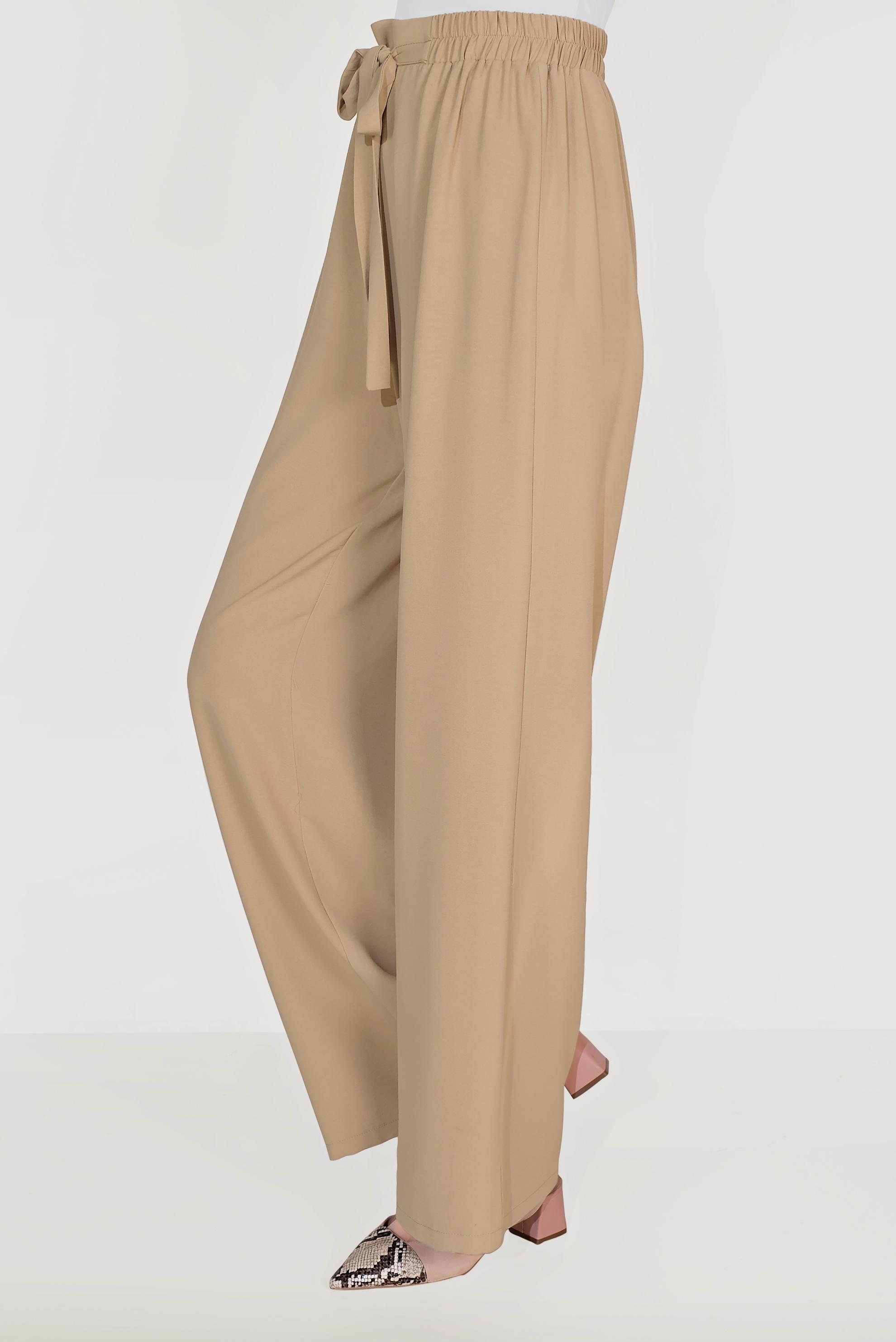 Tesettür giyim TABA BELİ LASTİKLİ KUŞAKLI PANTOLON 70077