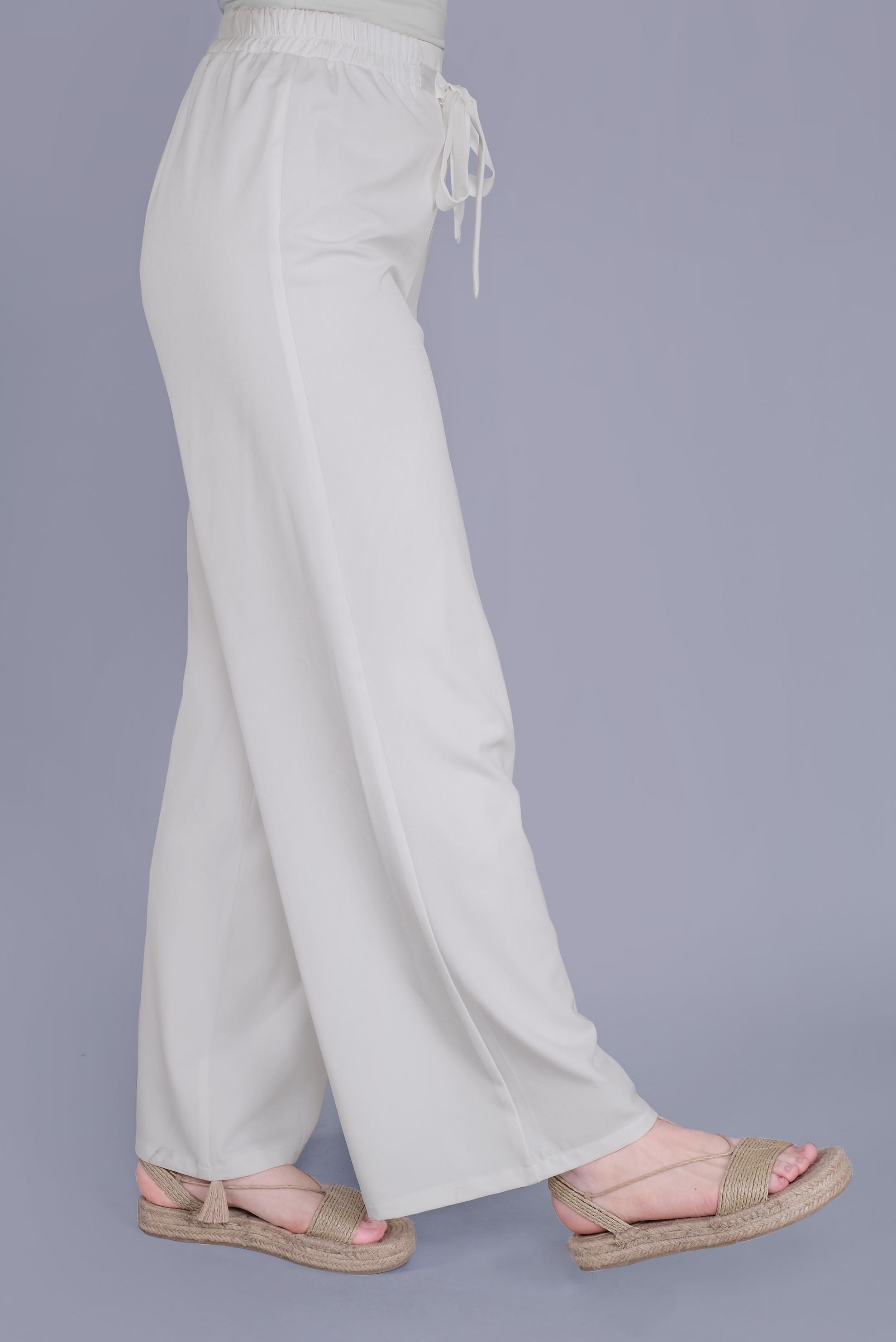 Tesettür giyim BEYAZ BELİ KUŞAKLI BOL PAÇA KLASİK PANTOLON 70078 