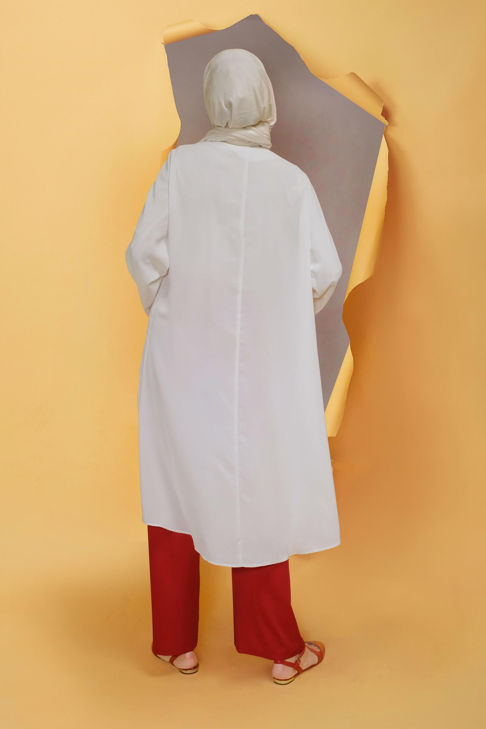 Tesettür giyim KIRMIZI BELİ KUŞAKLI BOL PAÇA KLASİK PANTOLON 70078 