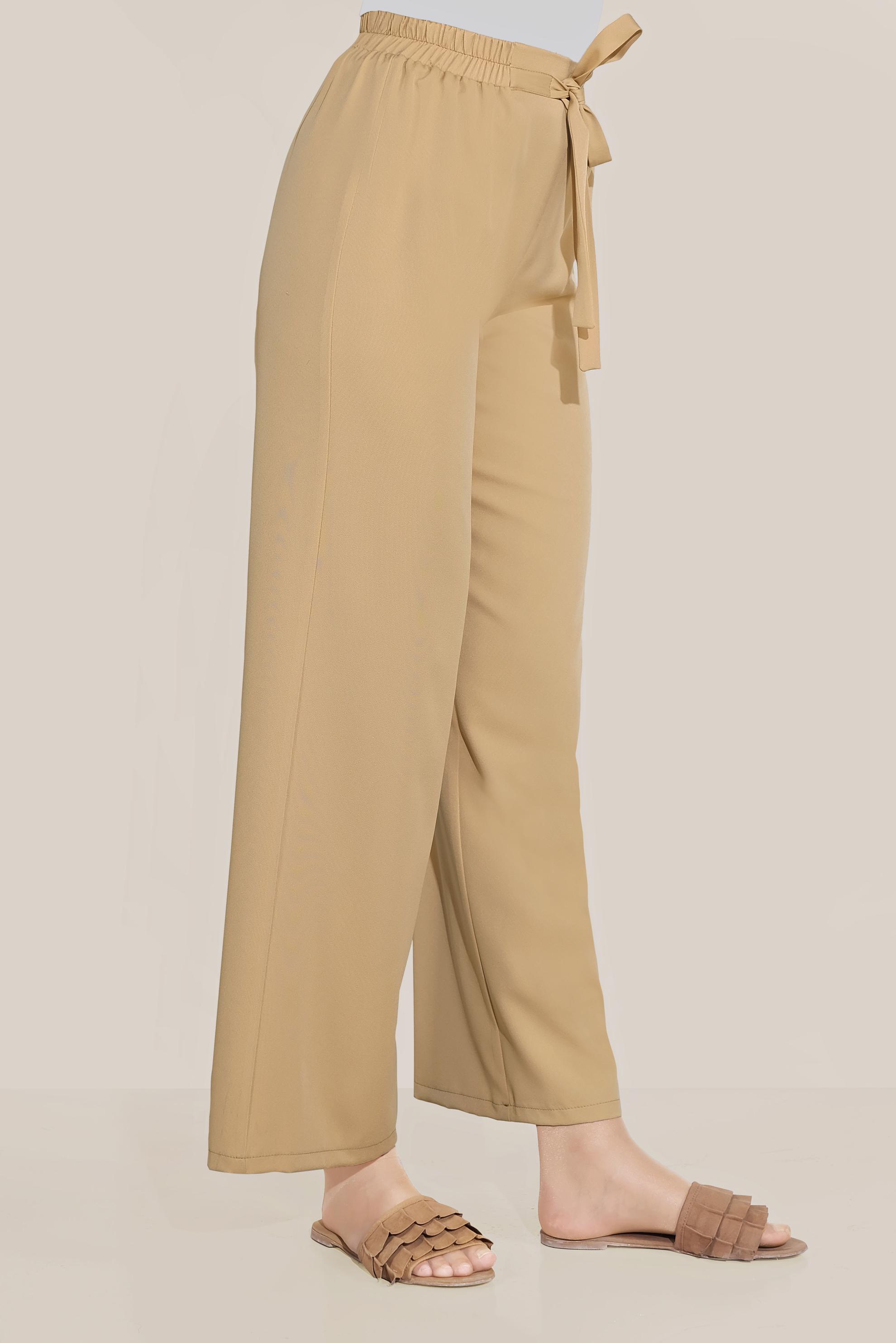 Tesettür giyim SARI BELİ KUŞAKLI BOL PAÇA KLASİK PANTOLON 70078 