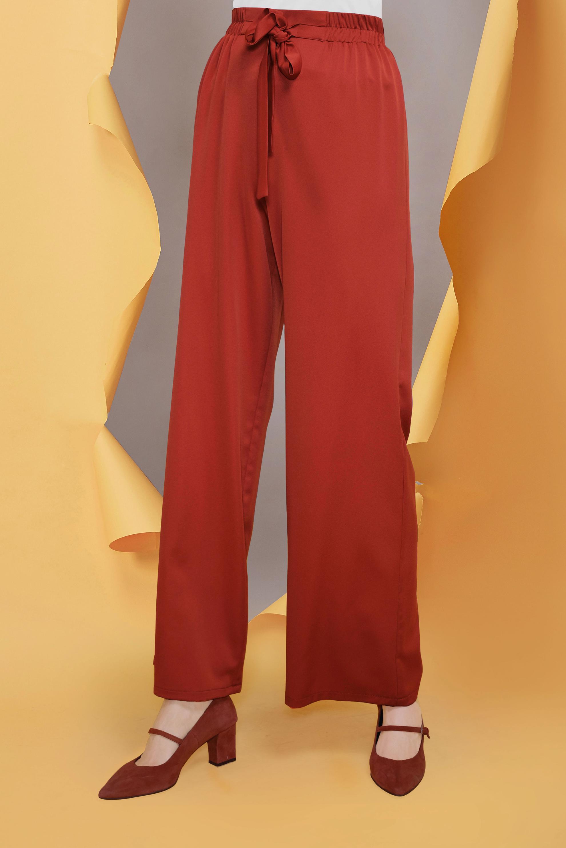 Tesettür giyim TURUNCU BELİ KUŞAKLI BOL PAÇA KLASİK PANTOLON 70078 