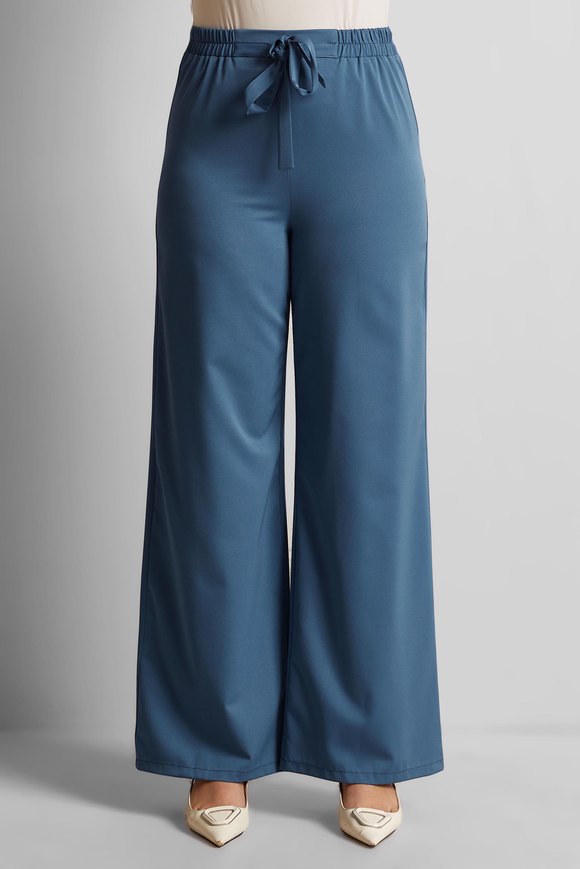 Tesettür giyim LACİVERT BELİ KUŞAKLI BOL PAÇA KLASİK PANTOLON 70078 