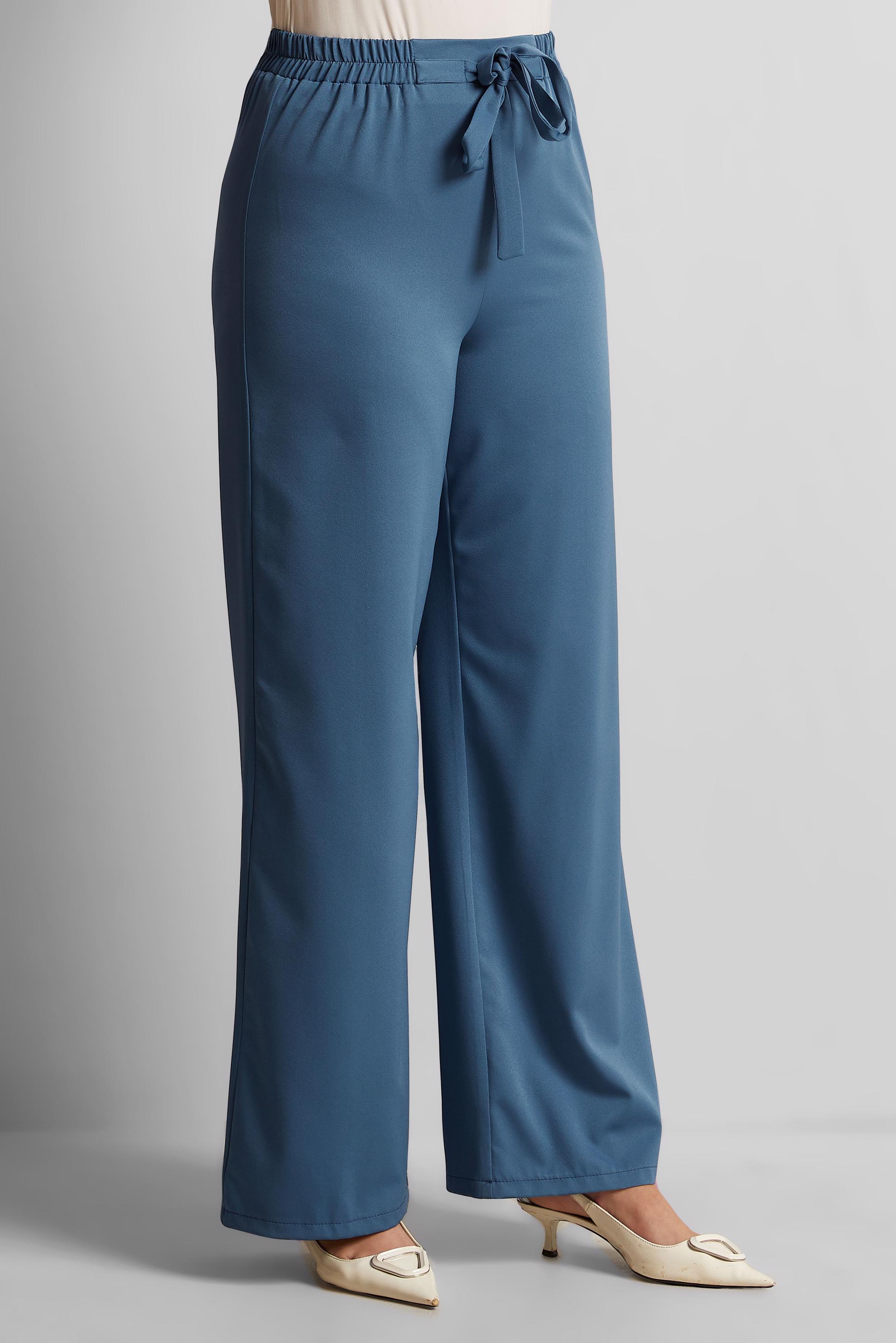 Tesettür giyim LACİVERT BELİ KUŞAKLI BOL PAÇA KLASİK PANTOLON 70078 