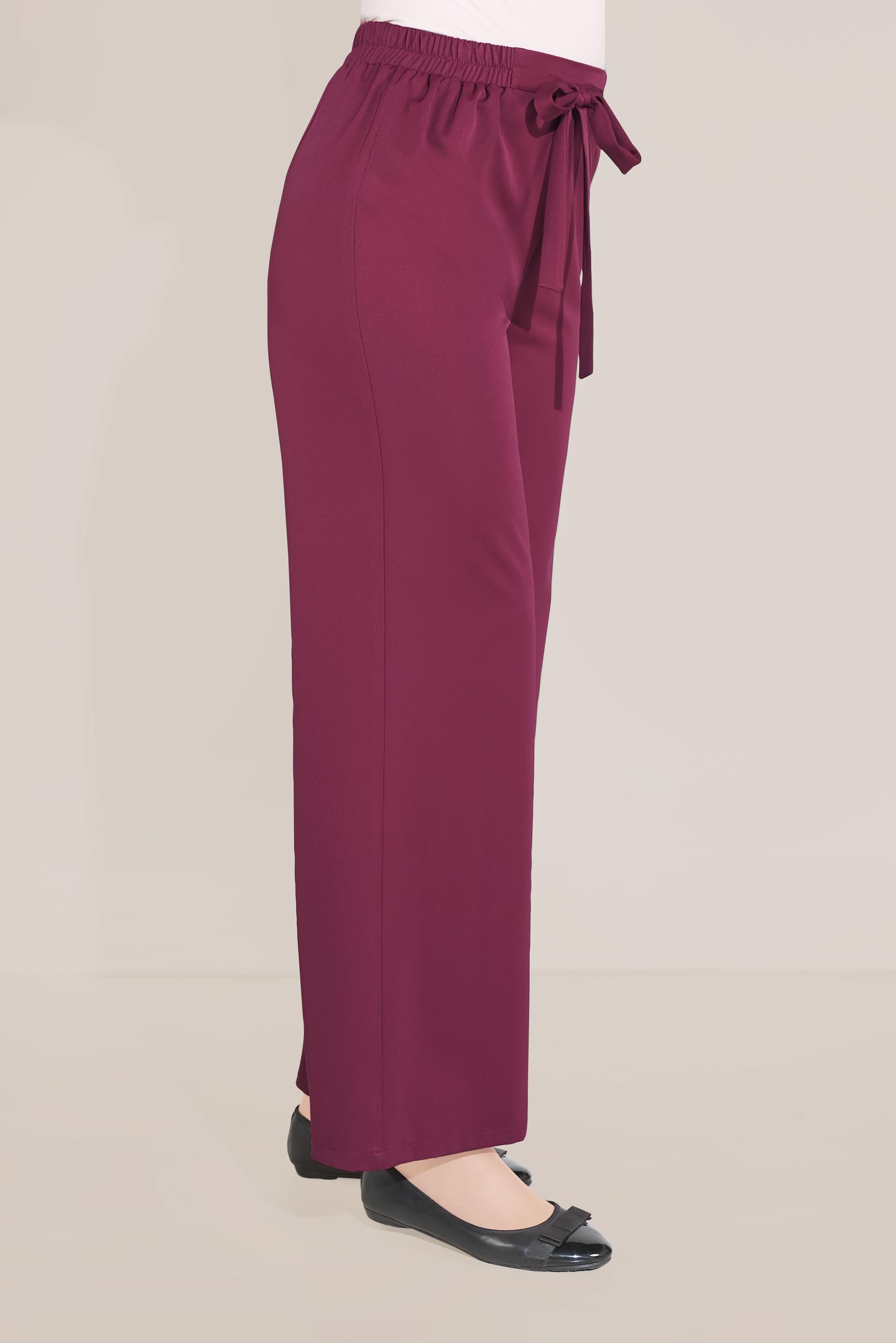 Tesettür giyim MOR BELİ KUŞAKLI BOL PAÇA KLASİK PANTOLON 70078 