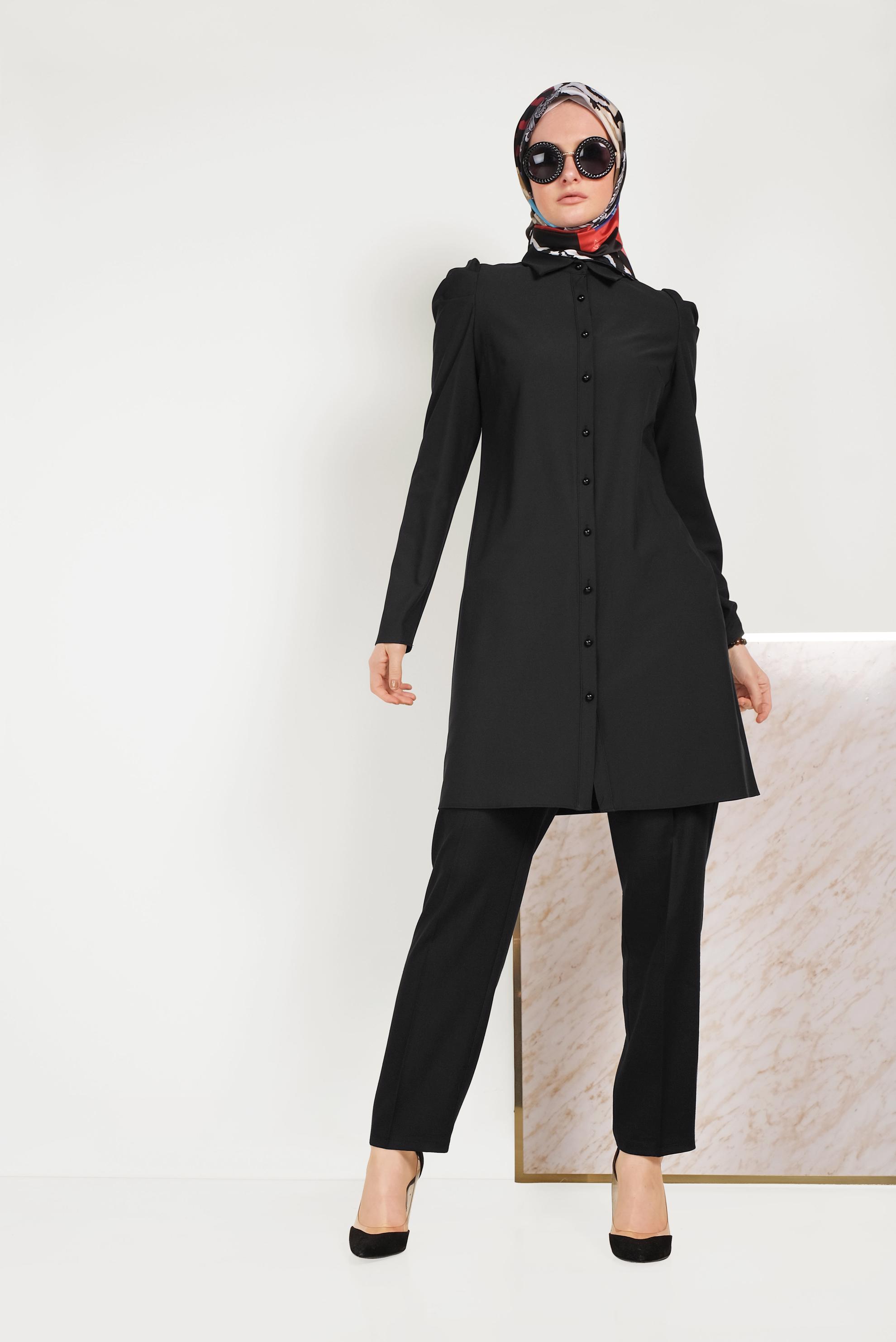 Tesettür giyim SİYAH DÜĞMELİ FERMUARLI PANTOLON 70079