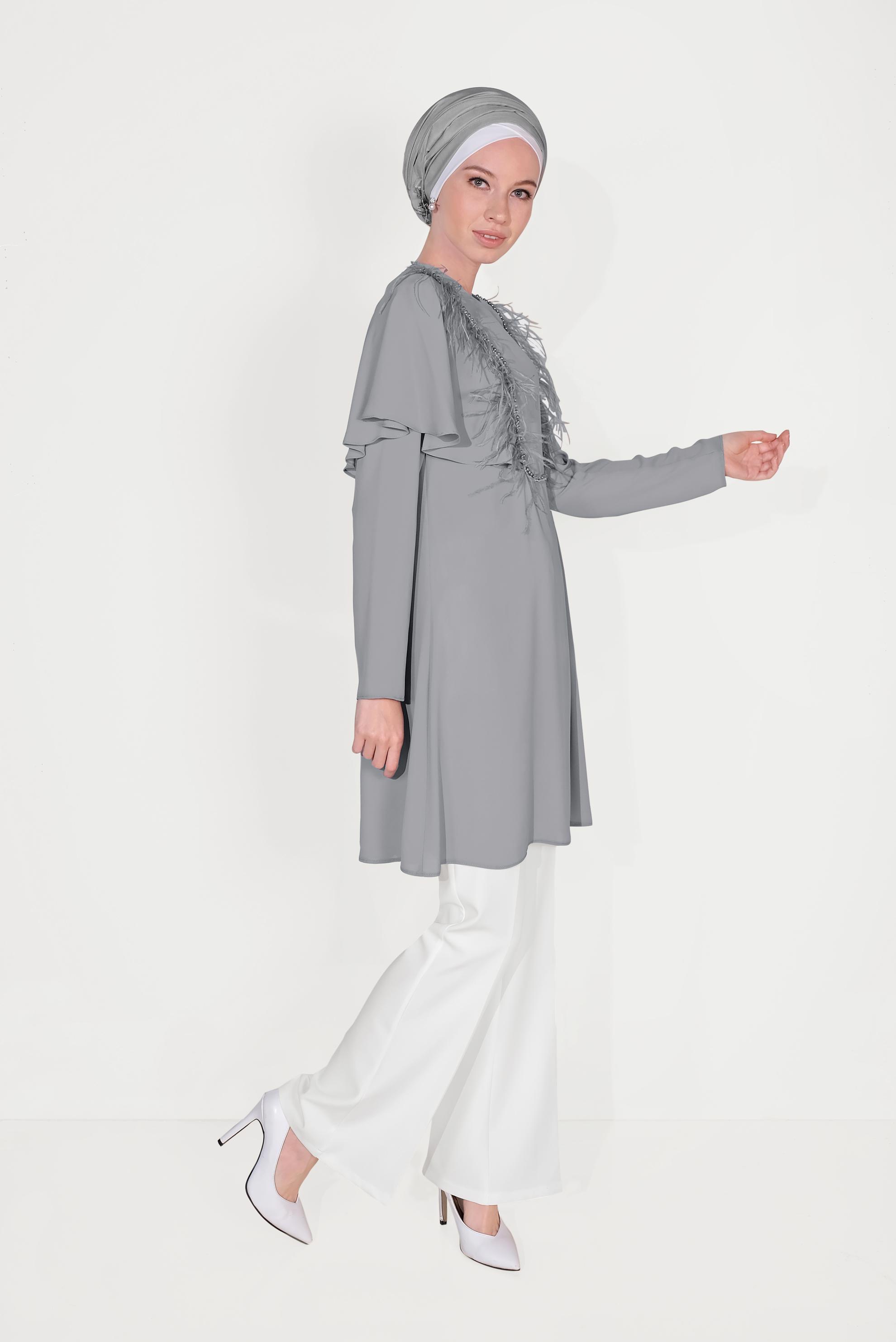 Tesettür giyim BEYAZ DÜĞMELİ YÜKSEK BEL PANTOLON 70086 