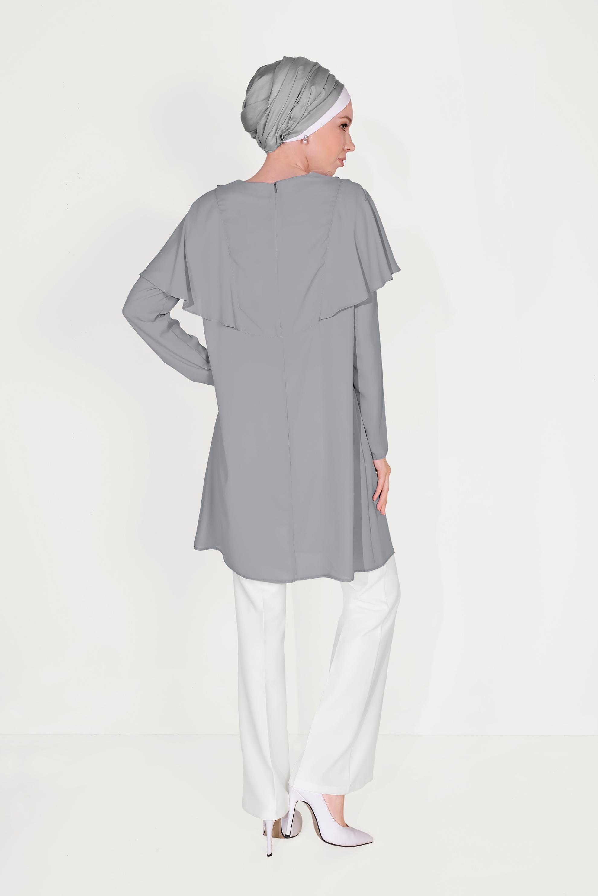 Tesettür giyim BEYAZ DÜĞMELİ YÜKSEK BEL PANTOLON 70086 