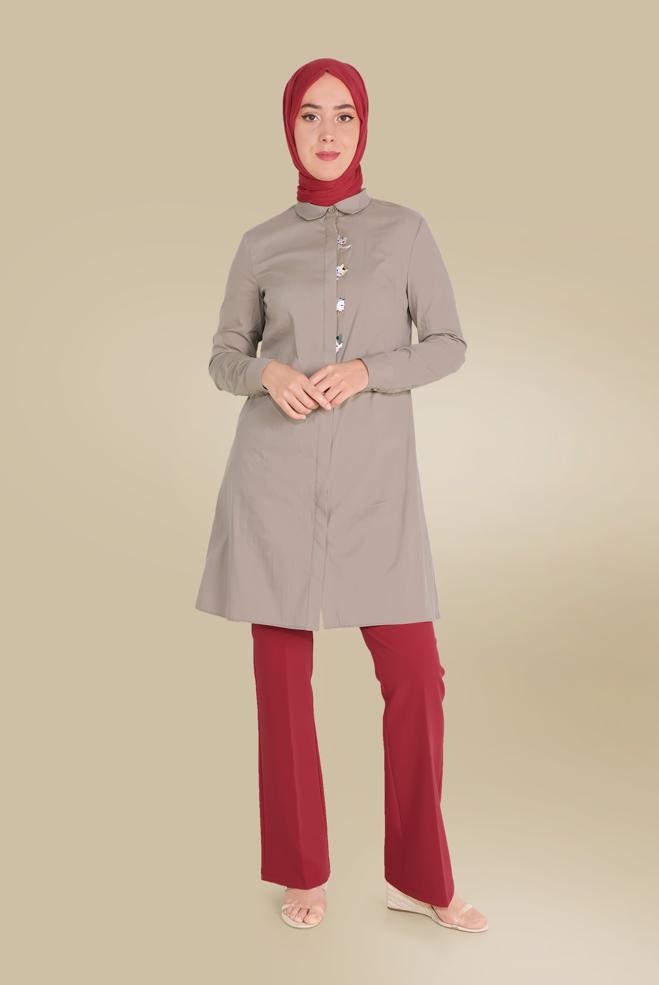 Tesettür giyim  DÜĞMELİ YÜKSEK BEL PANTOLON 70086  - ALVİNA