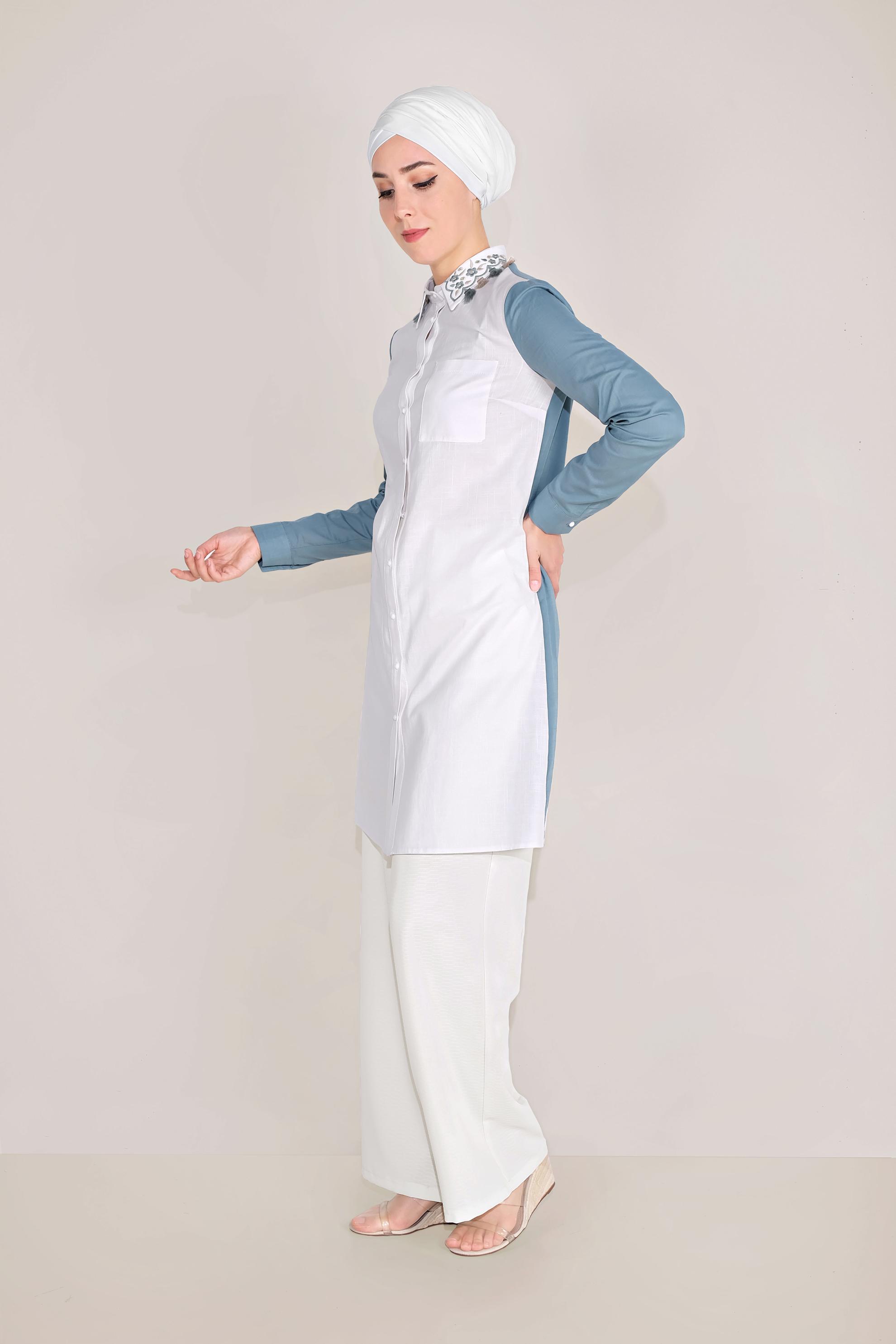 Tesettür giyim BEYAZ BELİ BAĞCIKLI SALAŞ PANTOLON 70088 