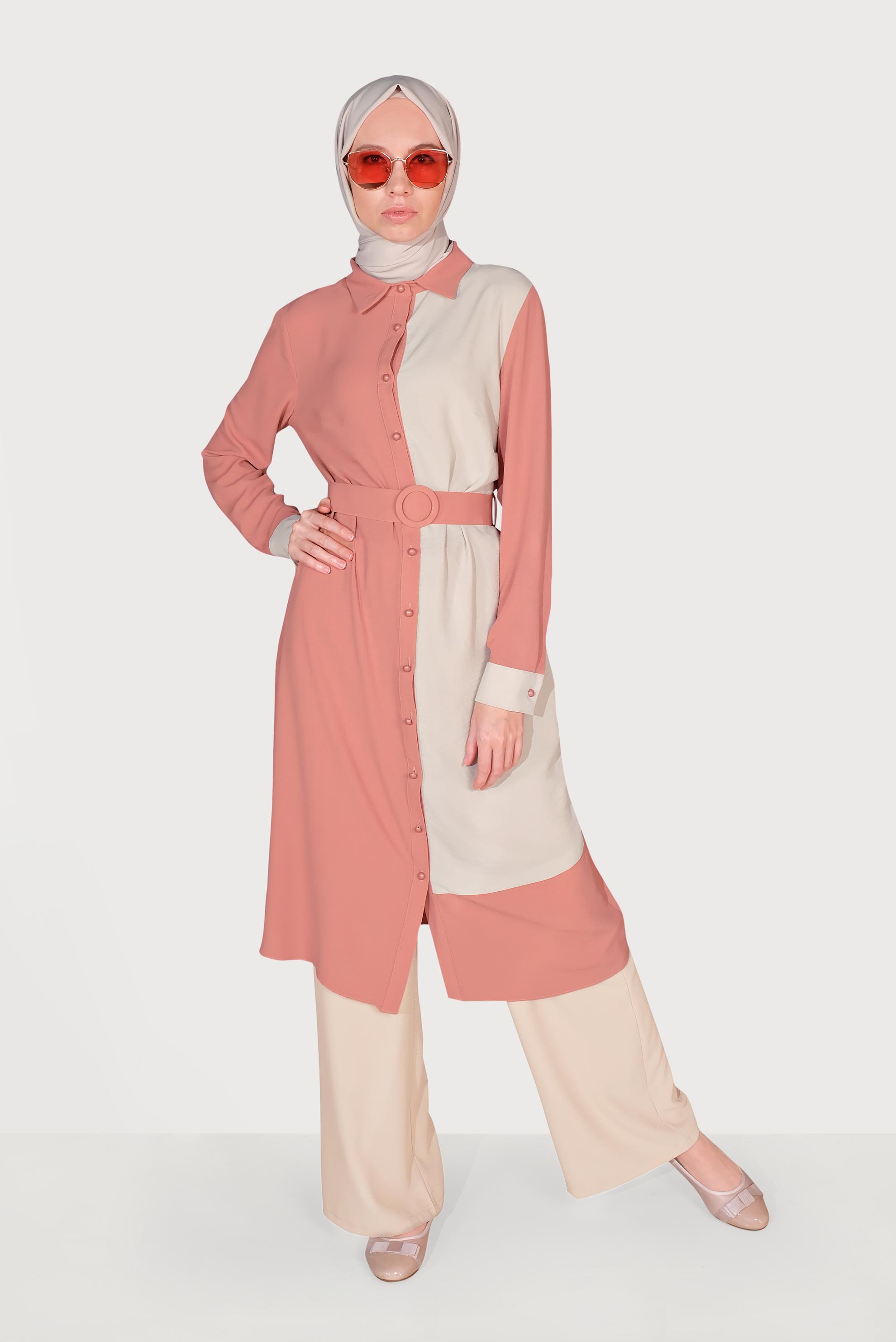 Tesettür giyim BEJ BELİ BAĞCIKLI SALAŞ PANTOLON 70088 