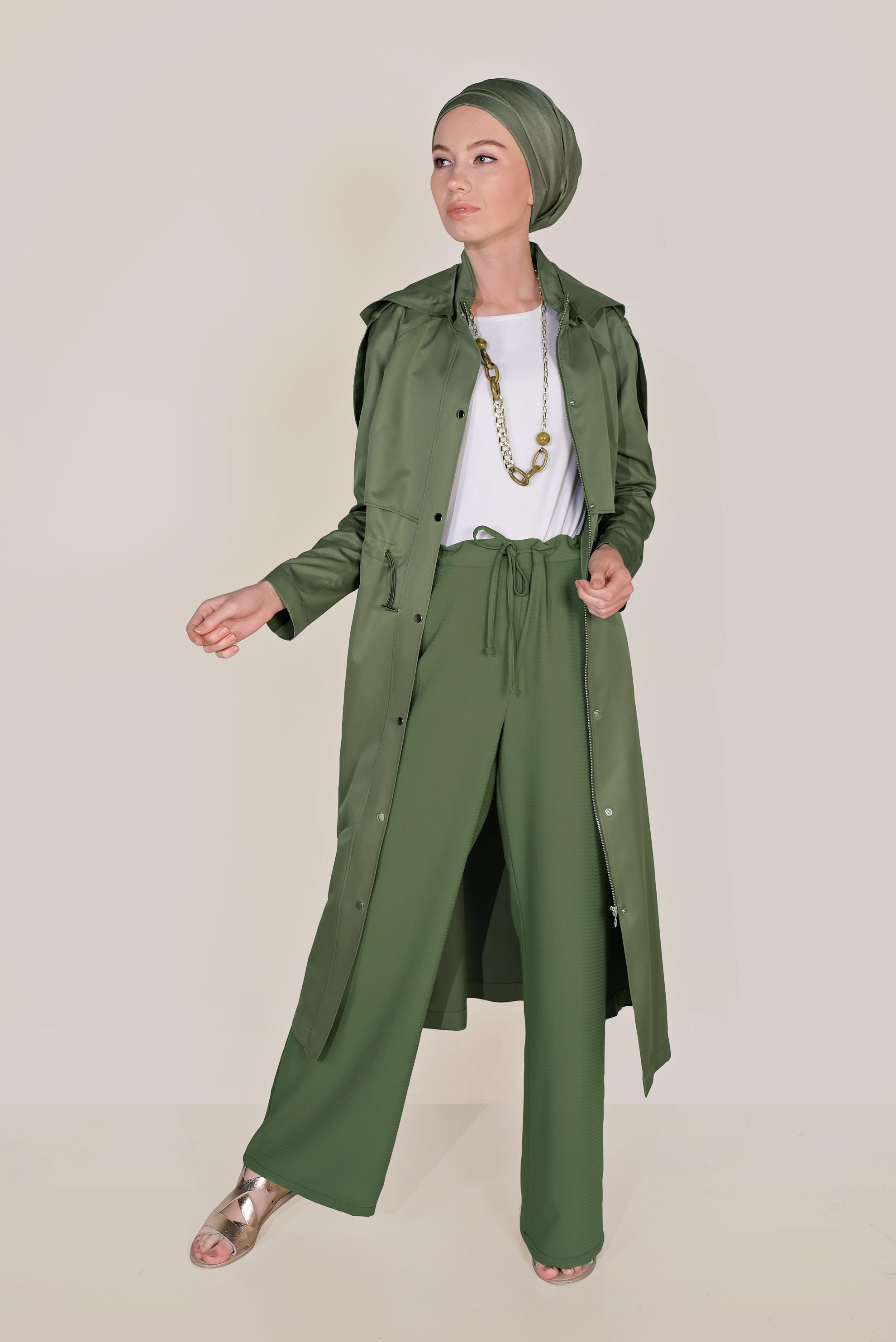 Tesettür giyim HAKİ BELİ BAĞCIKLI SALAŞ PANTOLON 70088 