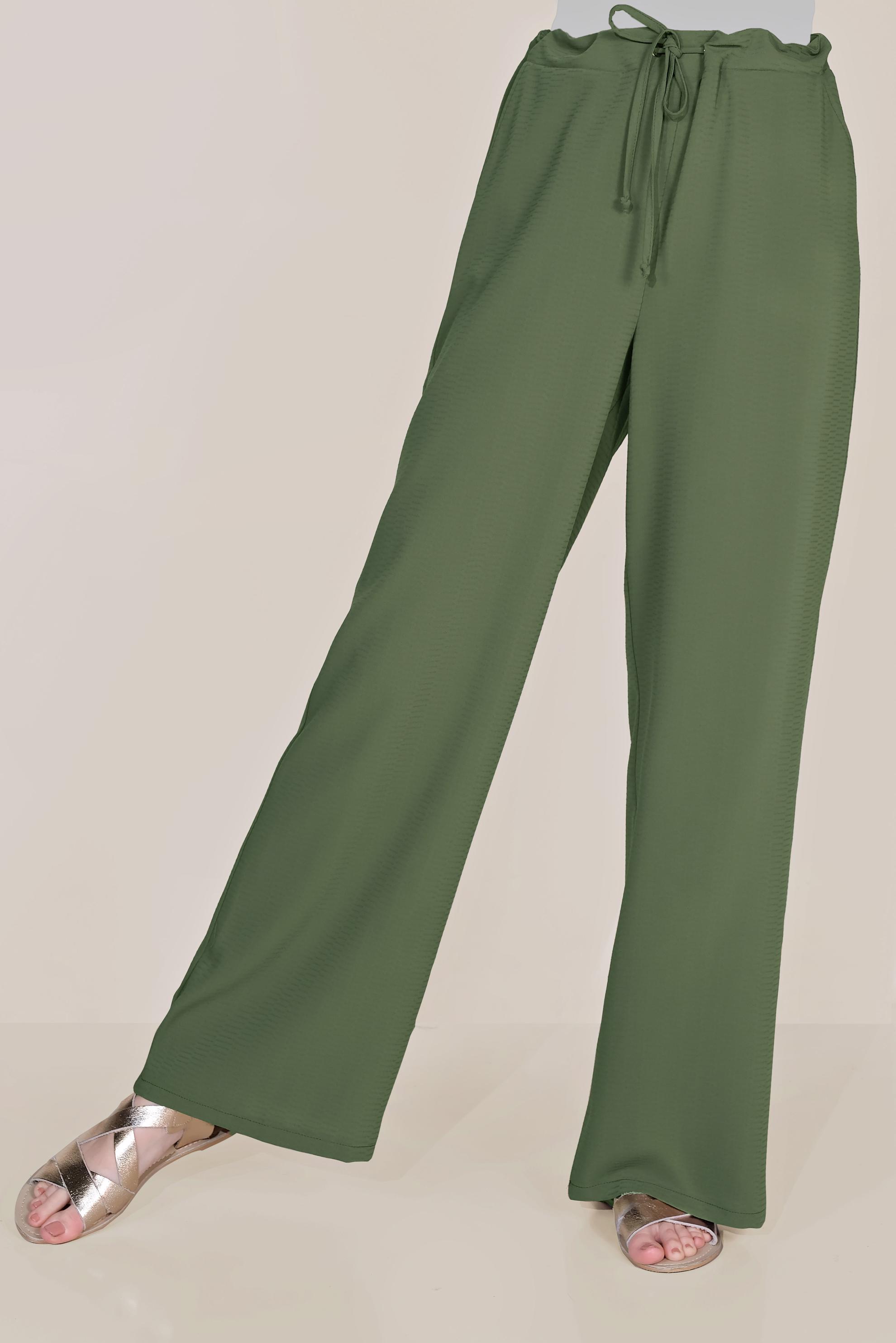 Tesettür giyim HAKİ BELİ BAĞCIKLI SALAŞ PANTOLON 70088 