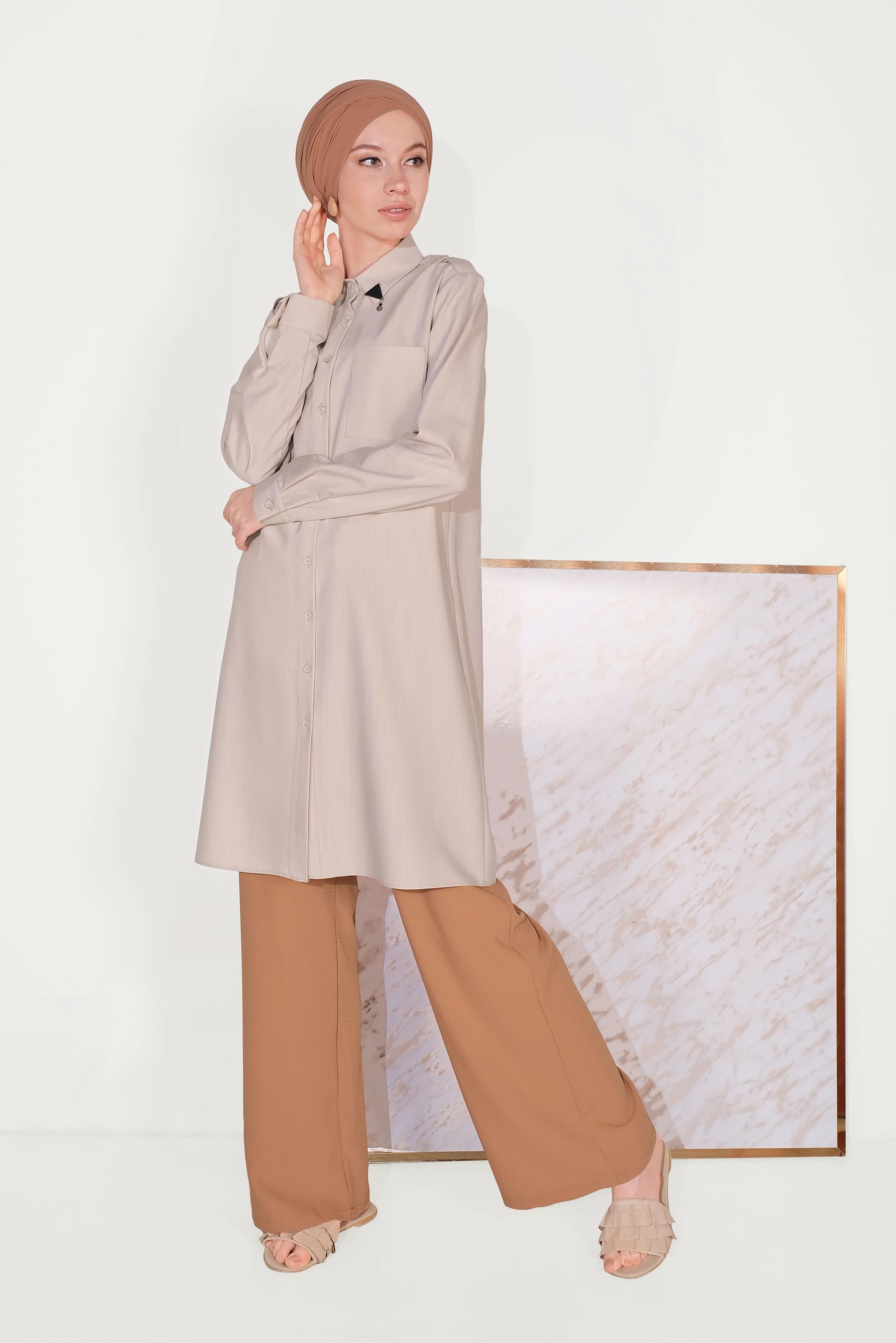 Tesettür giyim KAHVE BELİ BAĞCIKLI SALAŞ PANTOLON 70088 