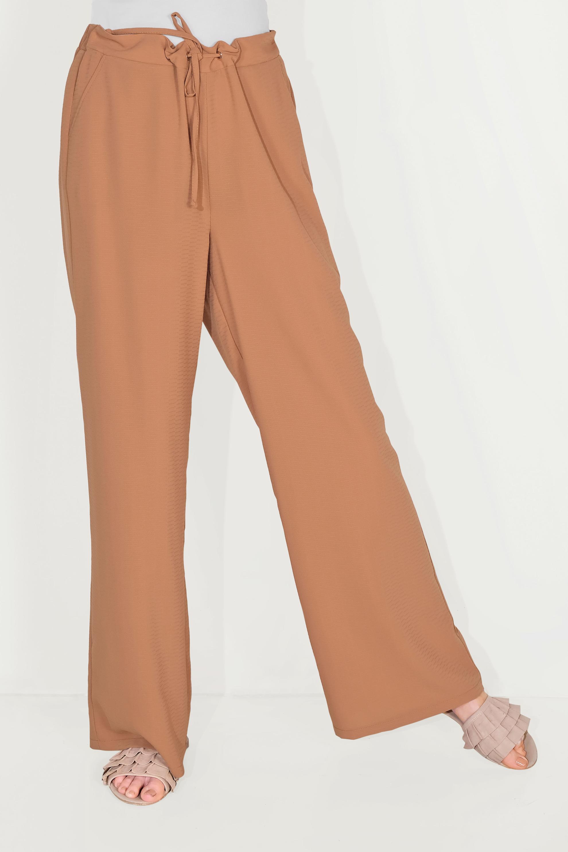 Tesettür giyim KAHVE BELİ BAĞCIKLI SALAŞ PANTOLON 70088 