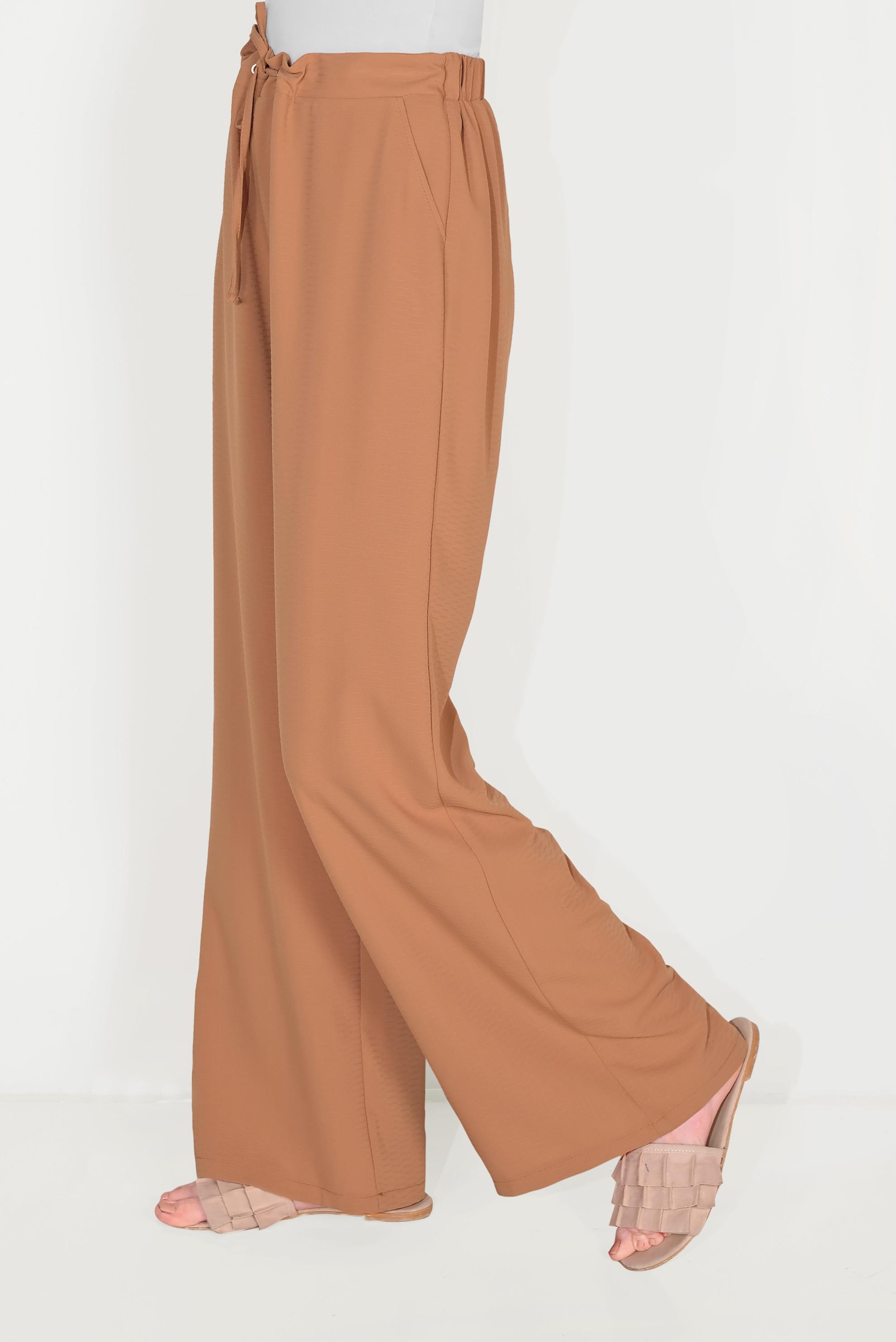 Tesettür giyim KAHVE BELİ BAĞCIKLI SALAŞ PANTOLON 70088 