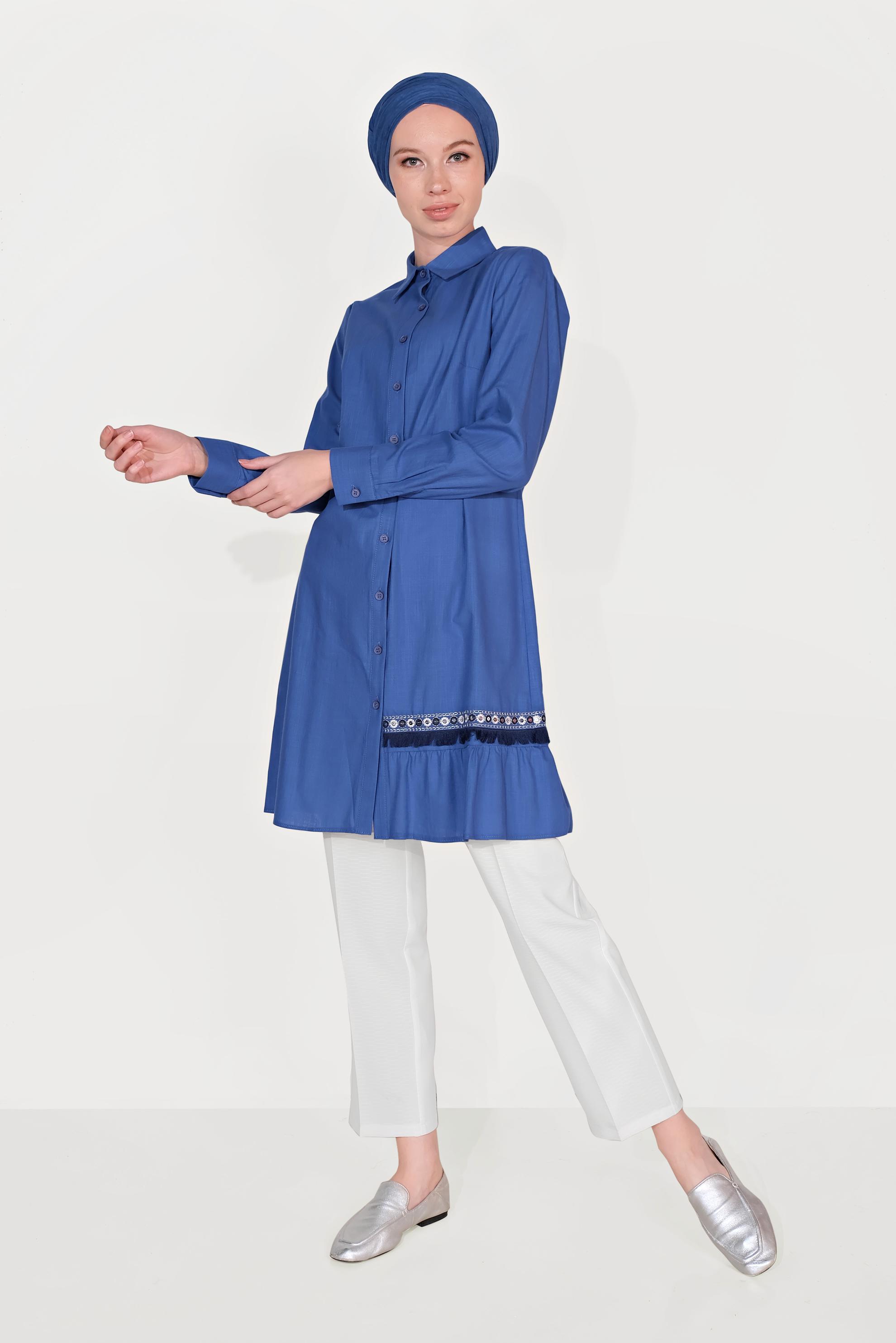 Tesettür giyim BEYAZ ARA BEL CEPLİ PANTOLON 70089