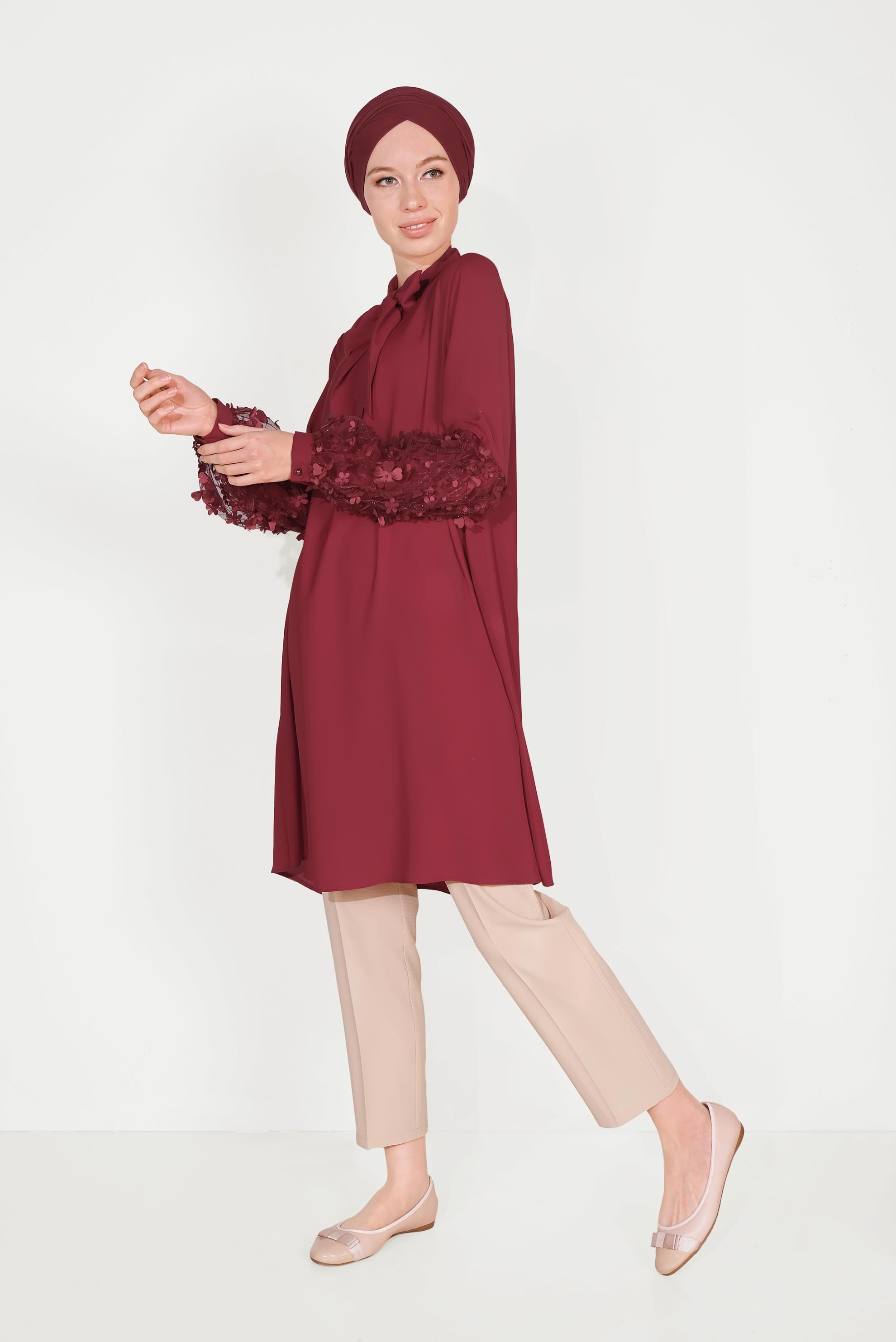 Tesettür giyim BEJ ARA BEL CEPLİ PANTOLON 70089