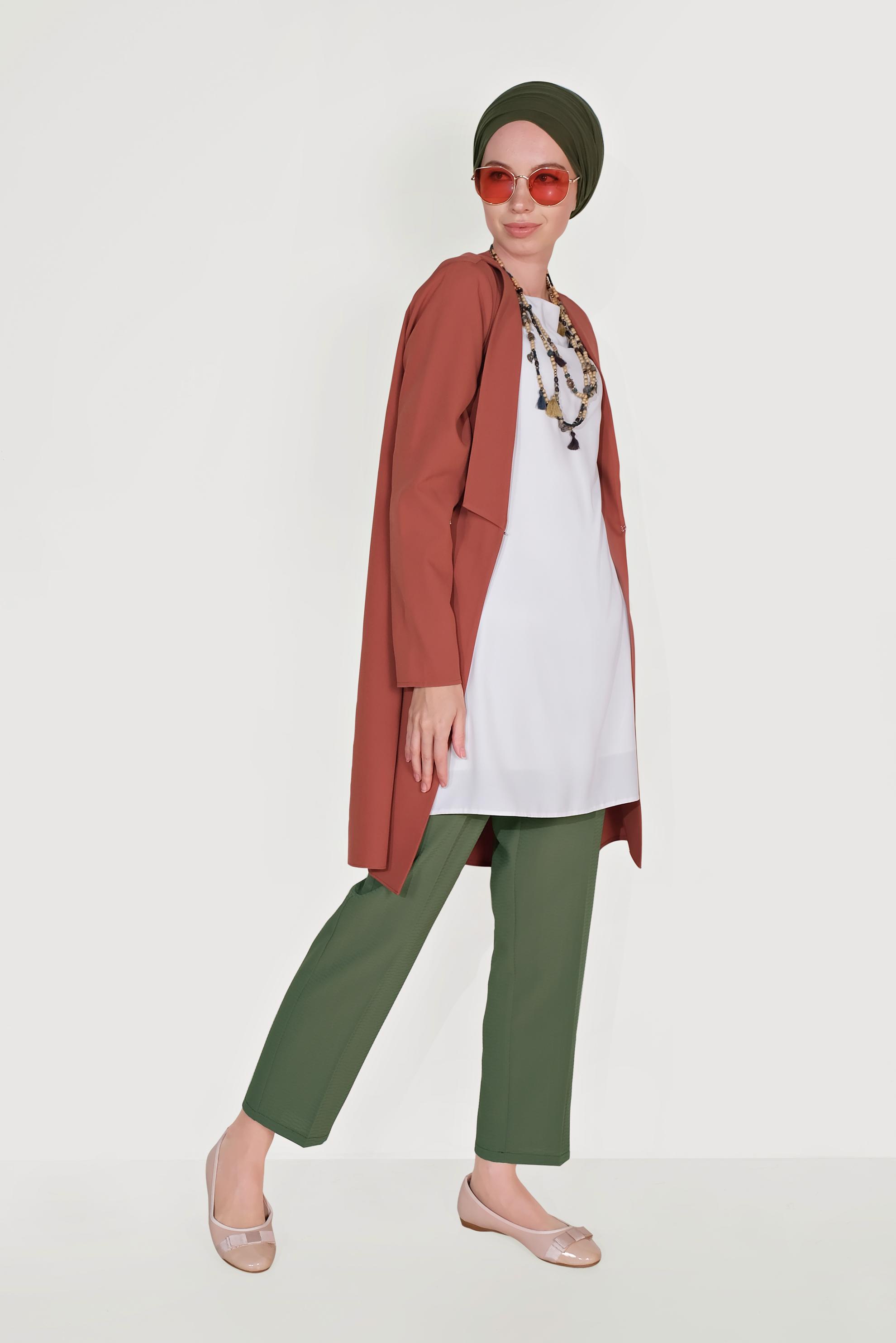 Tesettür giyim HAKİ ARA BEL CEPLİ PANTOLON 70089