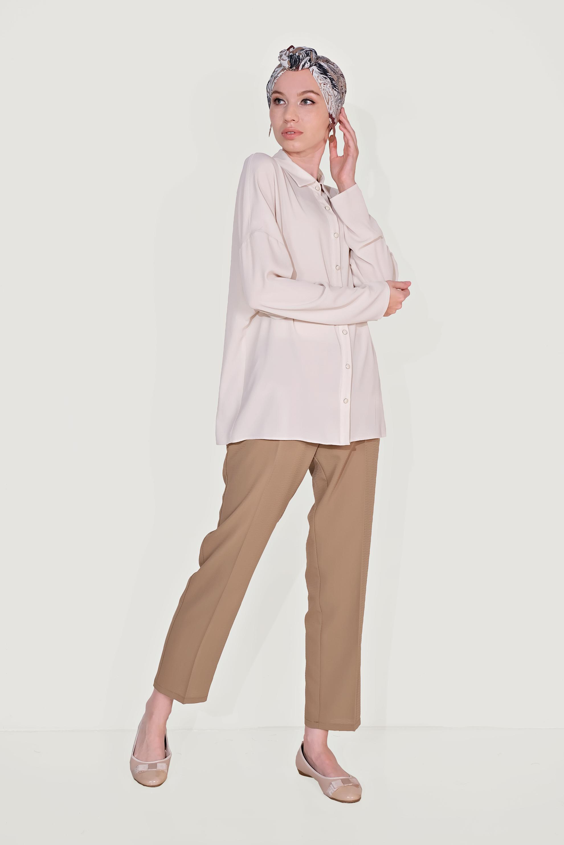 Tesettür giyim TABA ARA BEL CEPLİ PANTOLON 70089