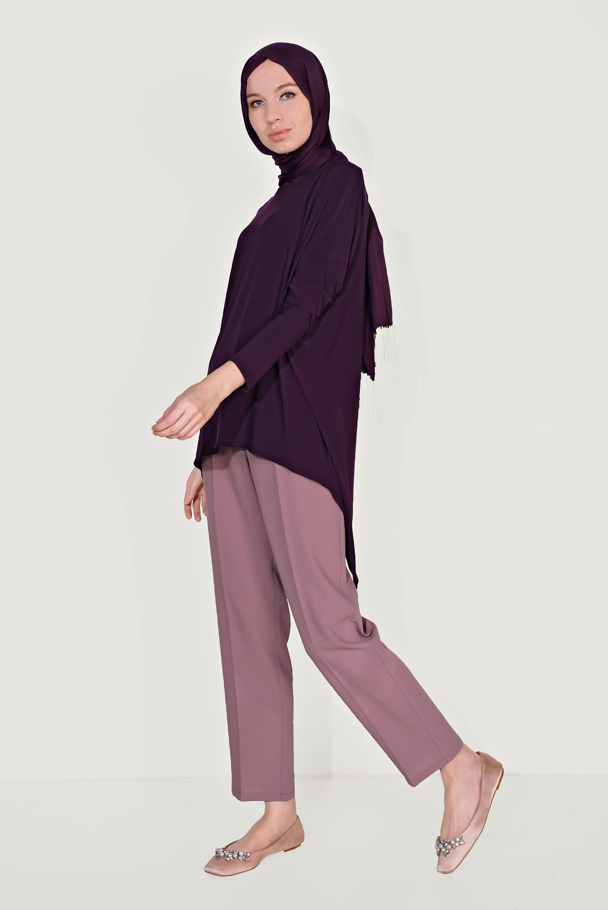 Tesettür giyim PEMBE ARA BEL CEPLİ PANTOLON 70089