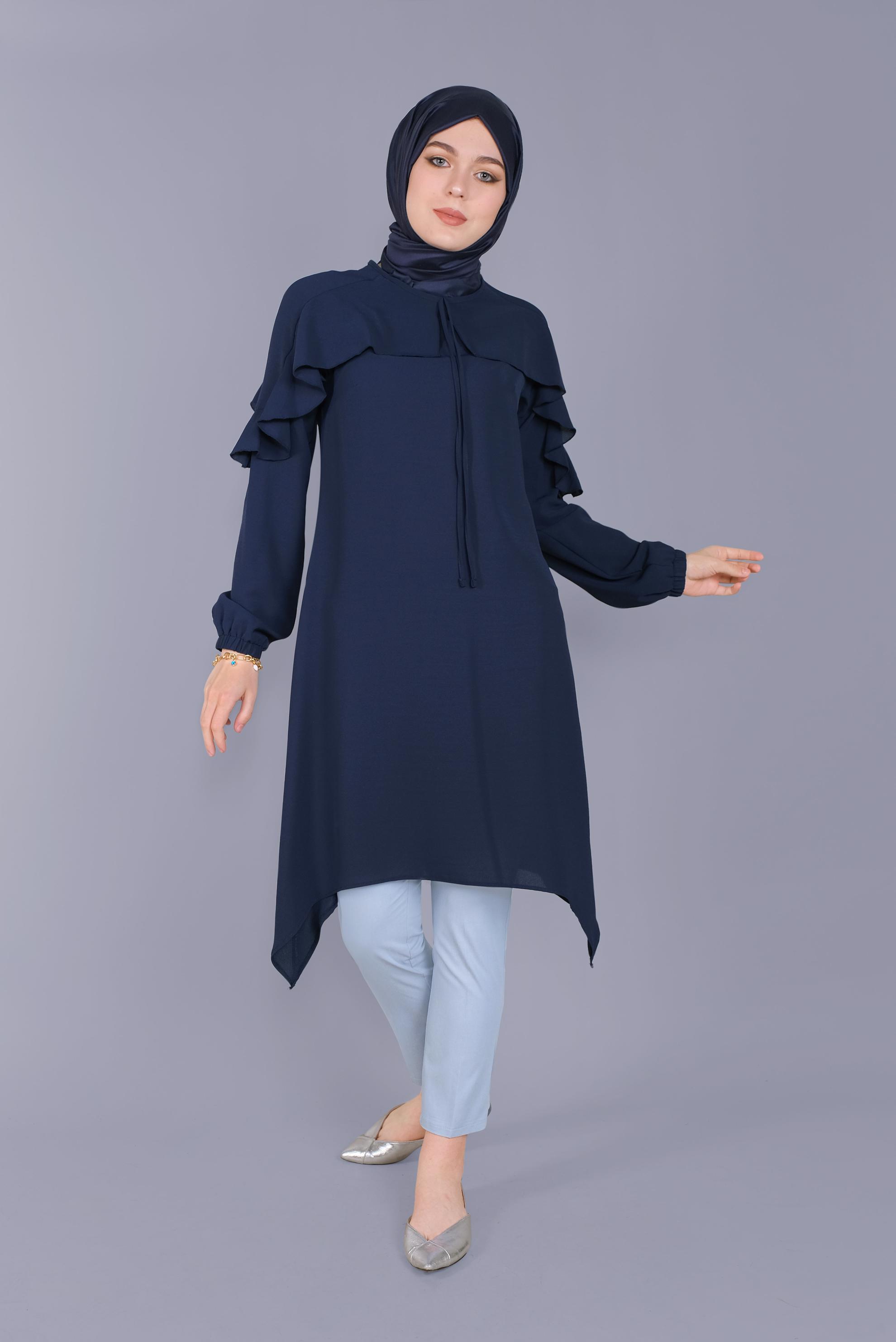 Tesettür giyim MAVİ ARA BEL PANTOLON 70090 