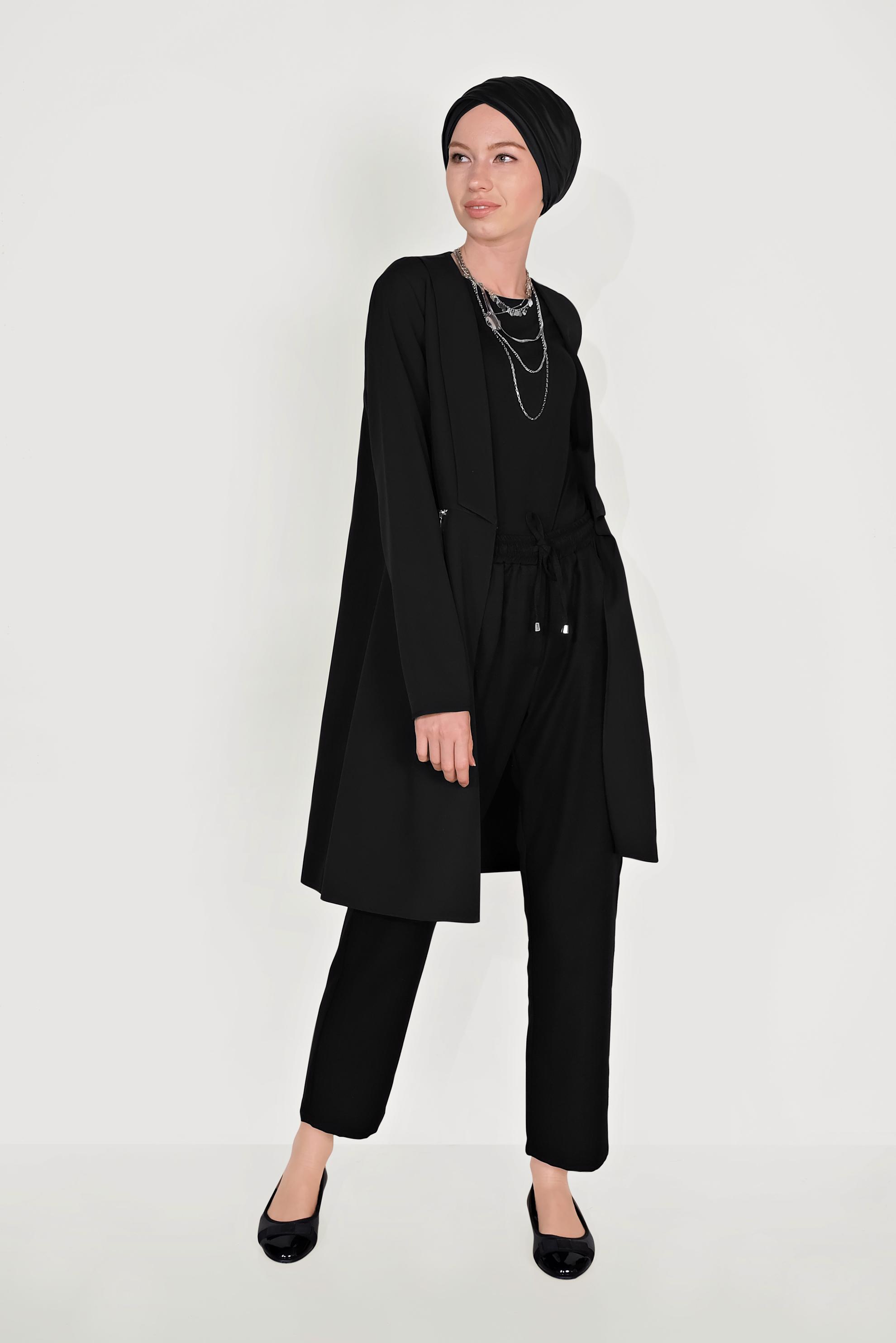 Tesettür giyim SİYAH BELİ LASTİKLİ PANTOLON 70091