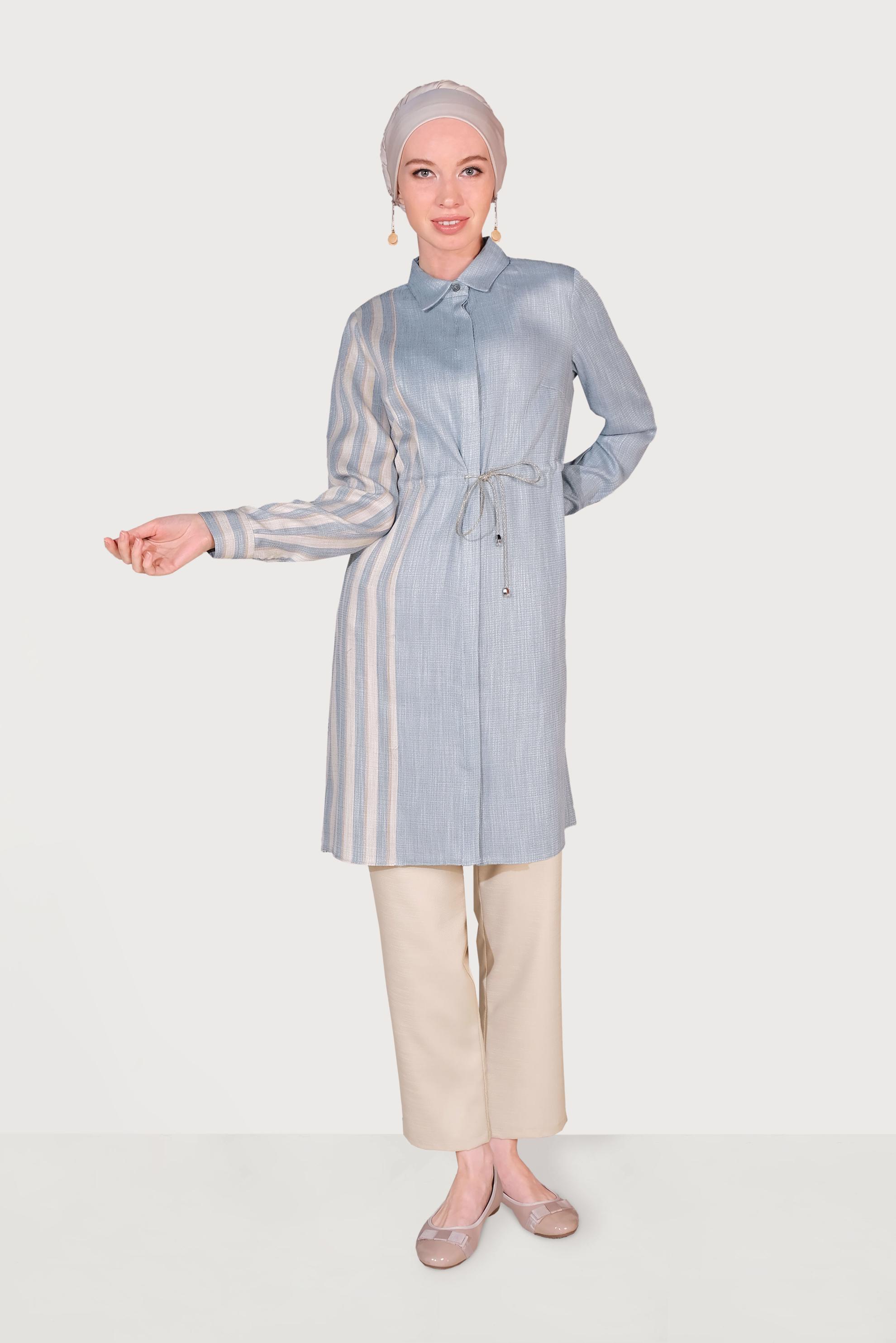 Tesettür giyim BEJ BELİ LASTİKLİ PANTOLON 70091