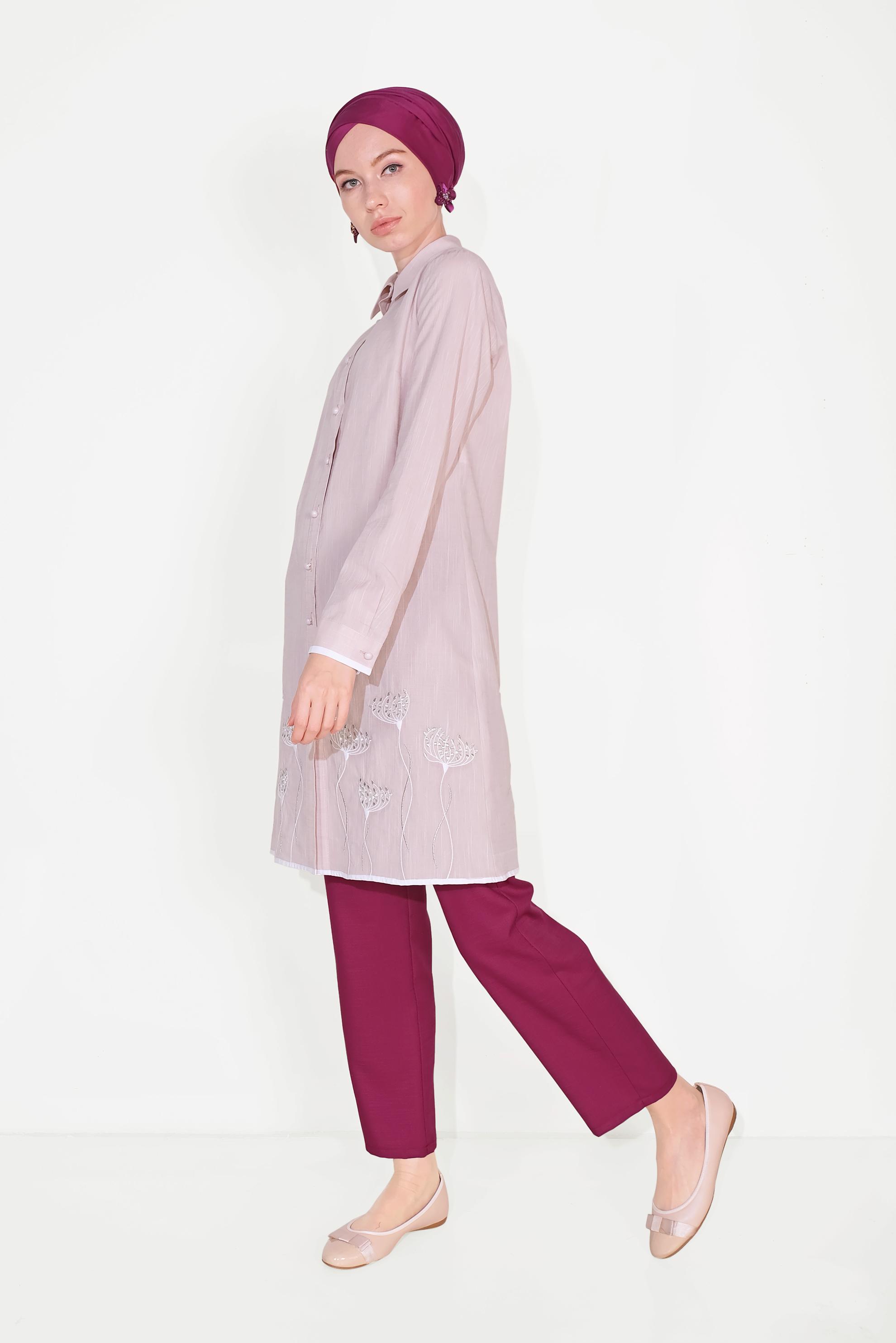 Tesettür giyim MOR BELİ LASTİKLİ PANTOLON 70091