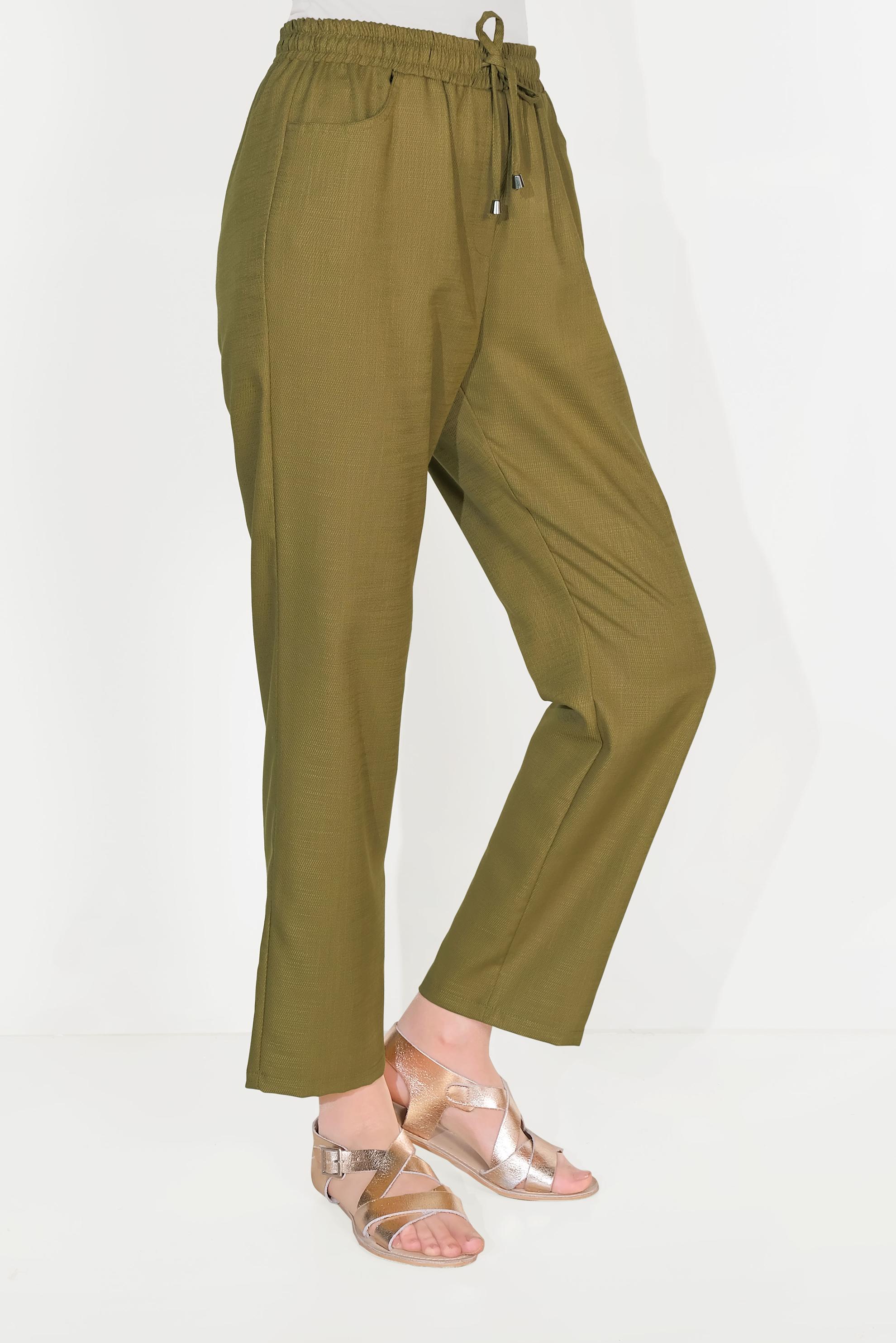 Tesettür giyim YEŞİL BELİ LASTİKLİ PANTOLON 70091