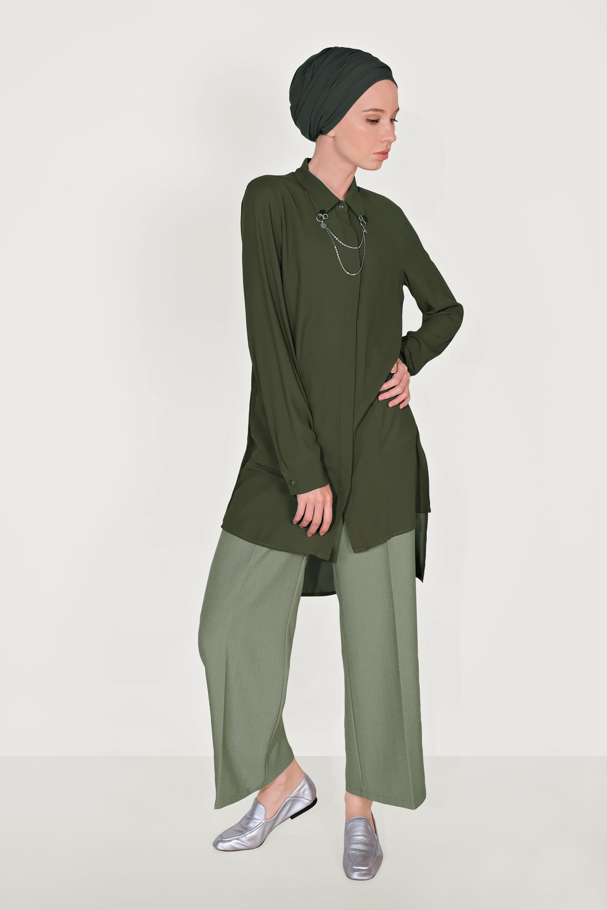 Hijab clothing KHAKI HIGH WAISTED CLASSIC TROUSERS 70095 