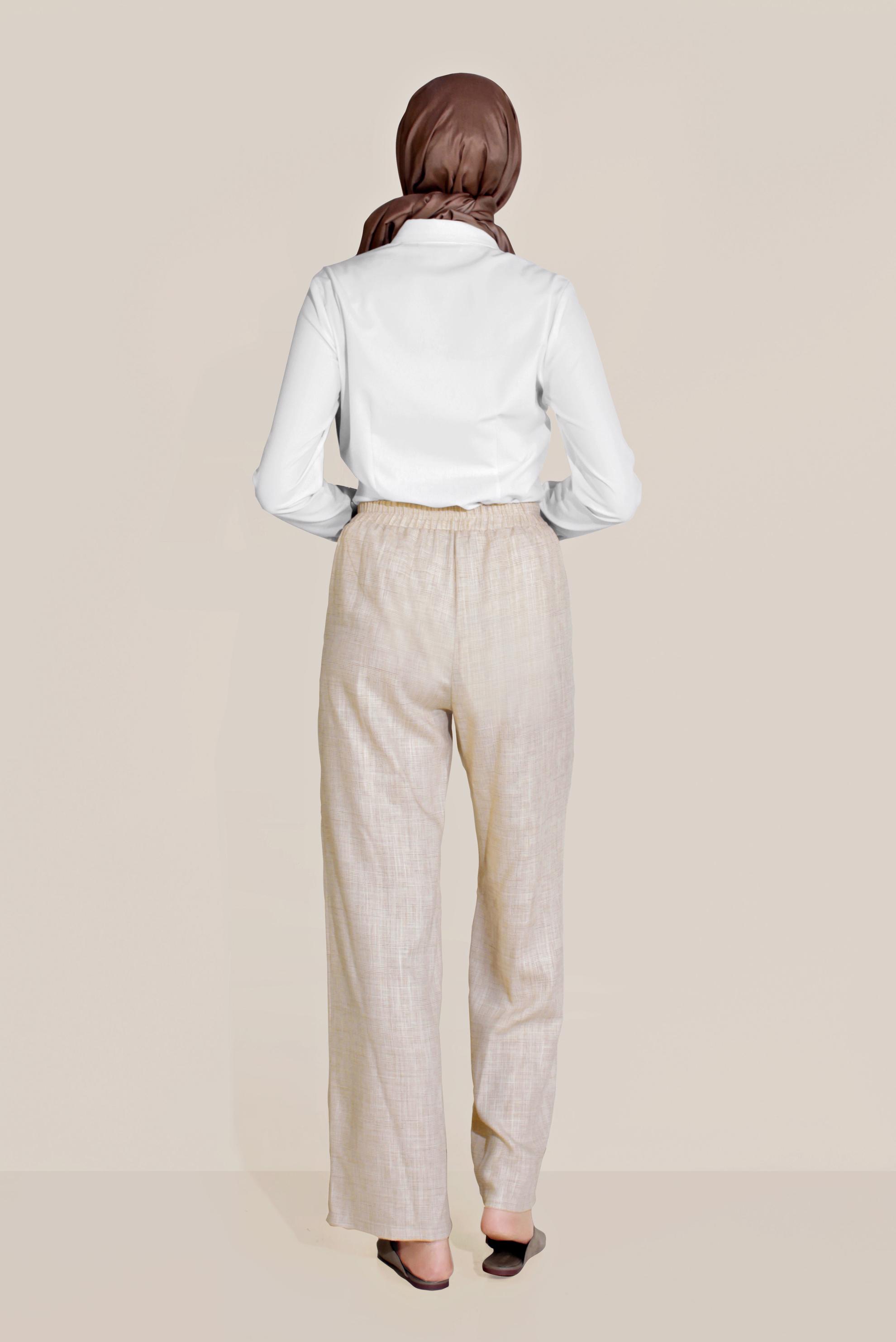 Tesettür giyim BEJ BOL KESİM BELDEN BAĞLAMALI PANTOLON 70105