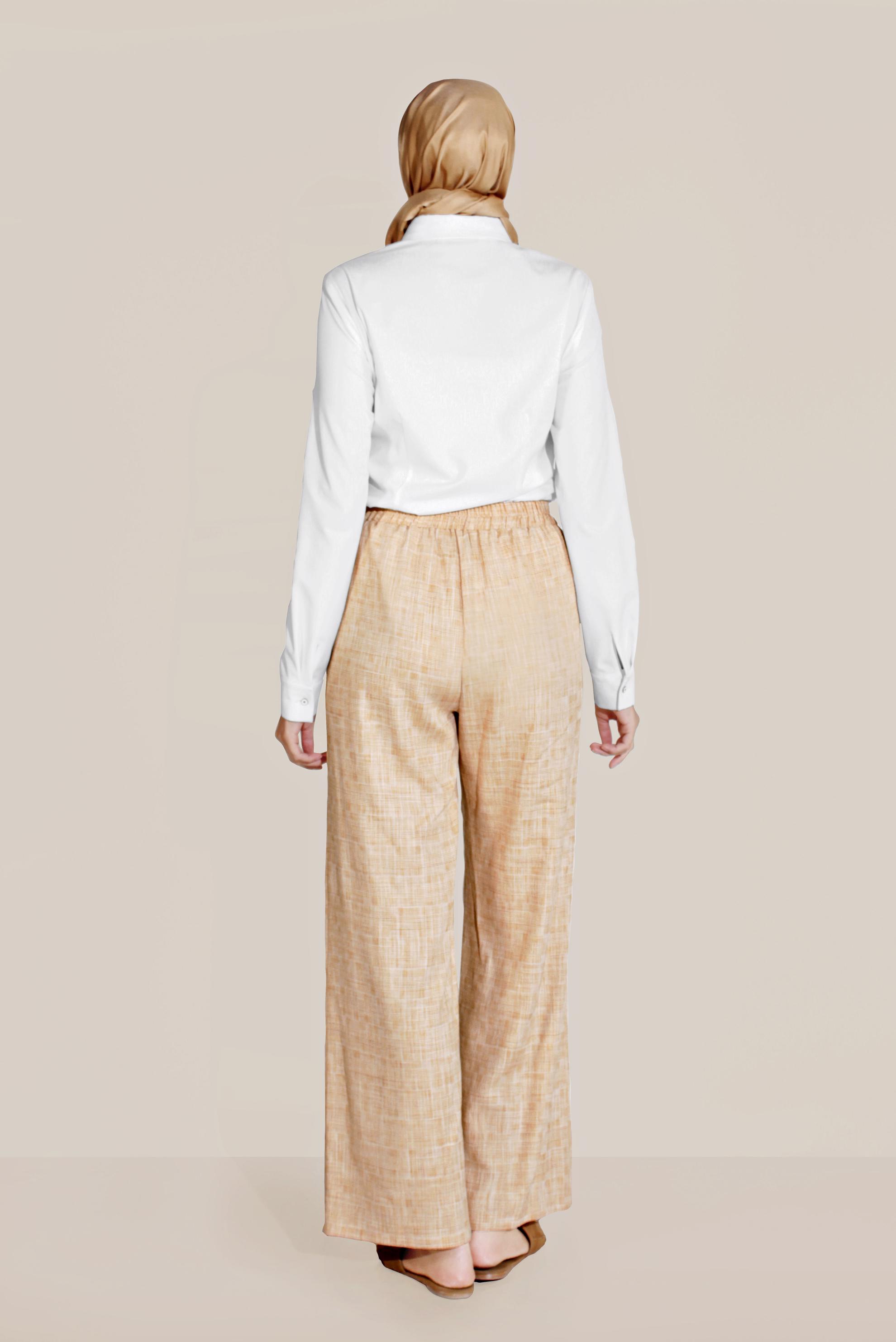 Tesettür giyim SARI BOL KESİM BELDEN BAĞLAMALI PANTOLON 70105