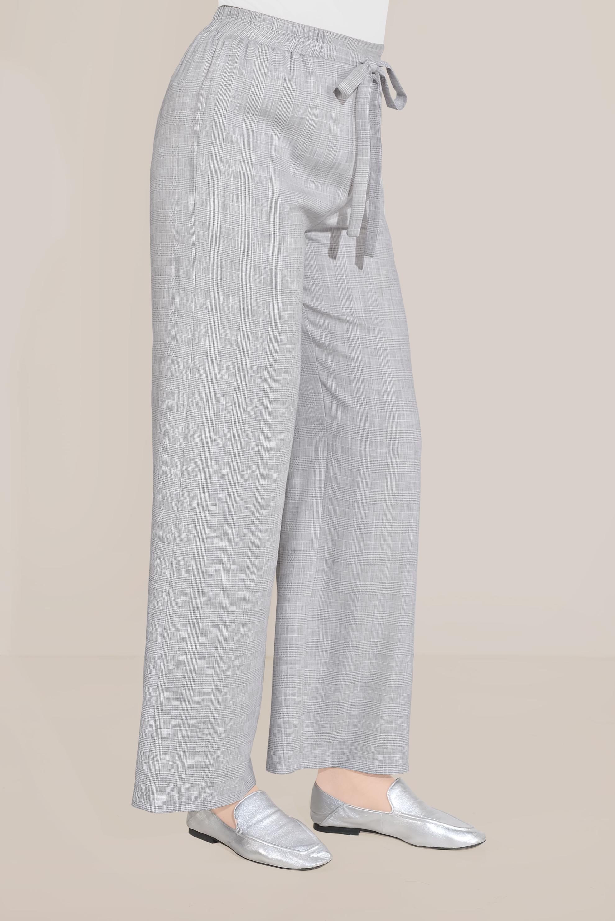 Tesettür giyim GRİ BOL KESİM BELDEN BAĞLAMALI PANTOLON 70105