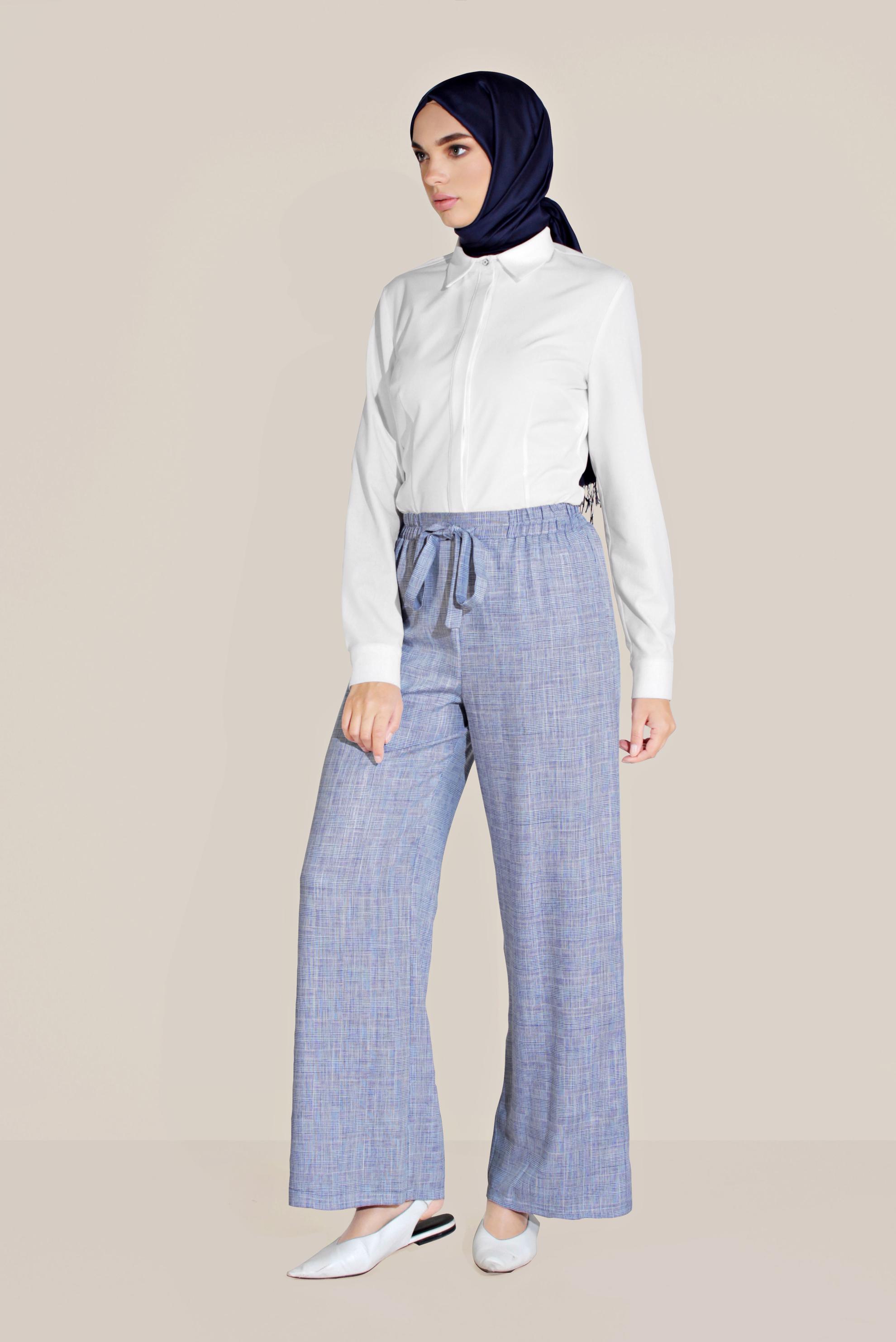 Tesettür giyim LACİVERT BOL KESİM BELDEN BAĞLAMALI PANTOLON 70105