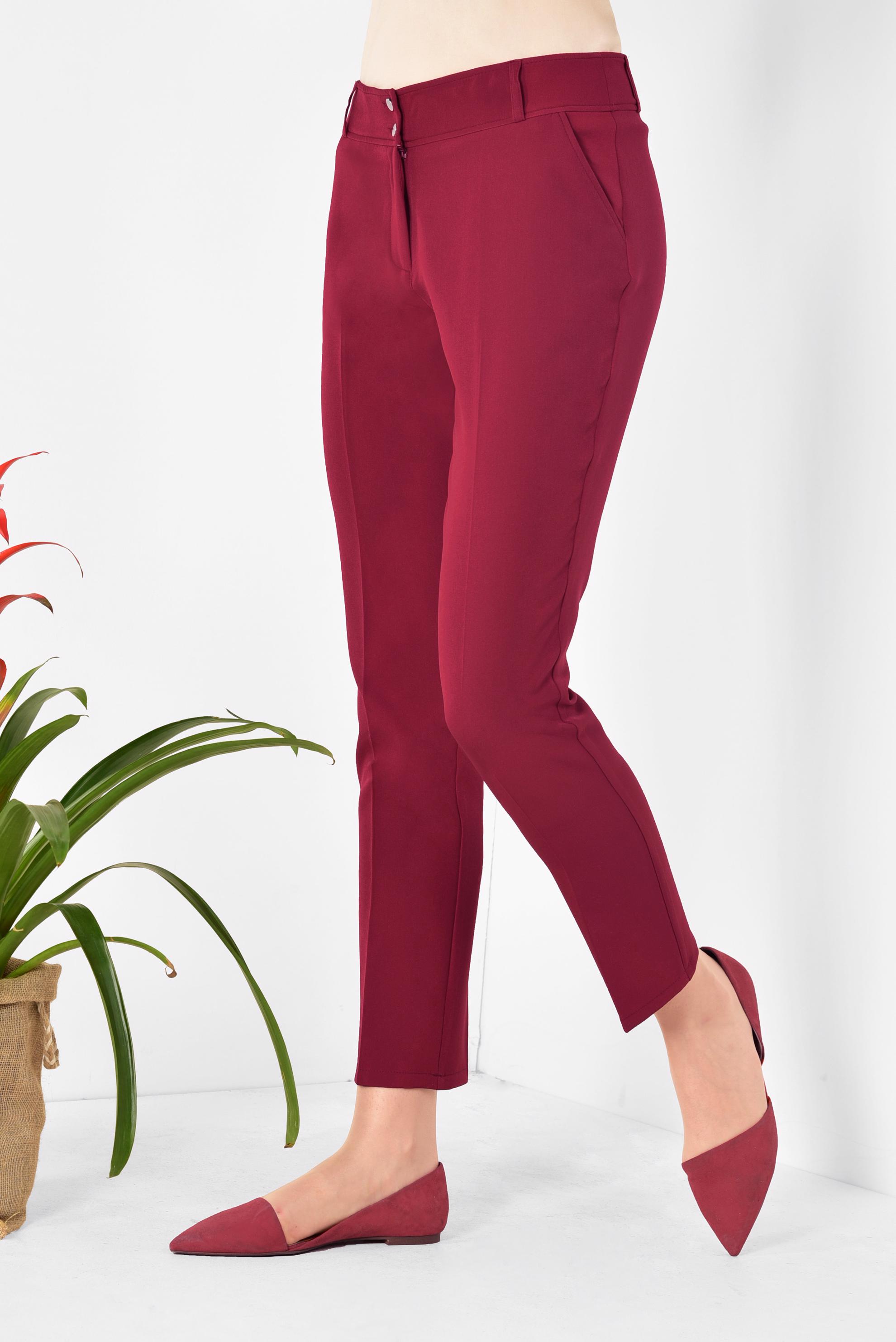 Tesettür giyim KIRMIZI KLASİK KUMAŞ PANTOLON 7502