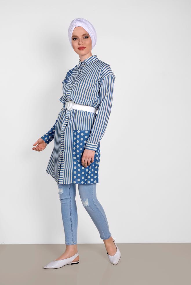 Tesettür giyim  ESKİTME DETAYLI PAMUKLU DENİM PANTOLON 7511 - ALVİNA