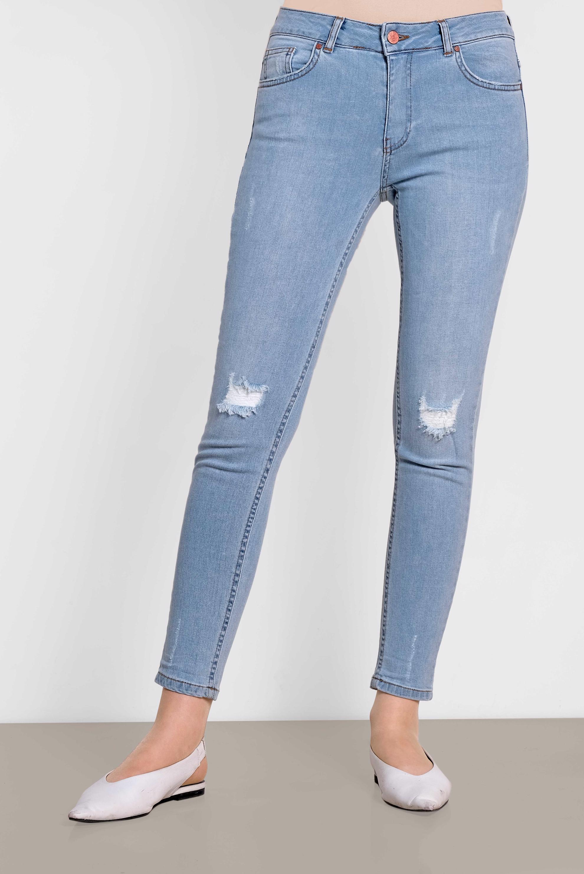 Tesettür giyim MAVİ ESKİTME DETAYLI PAMUKLU DENİM PANTOLON 7511