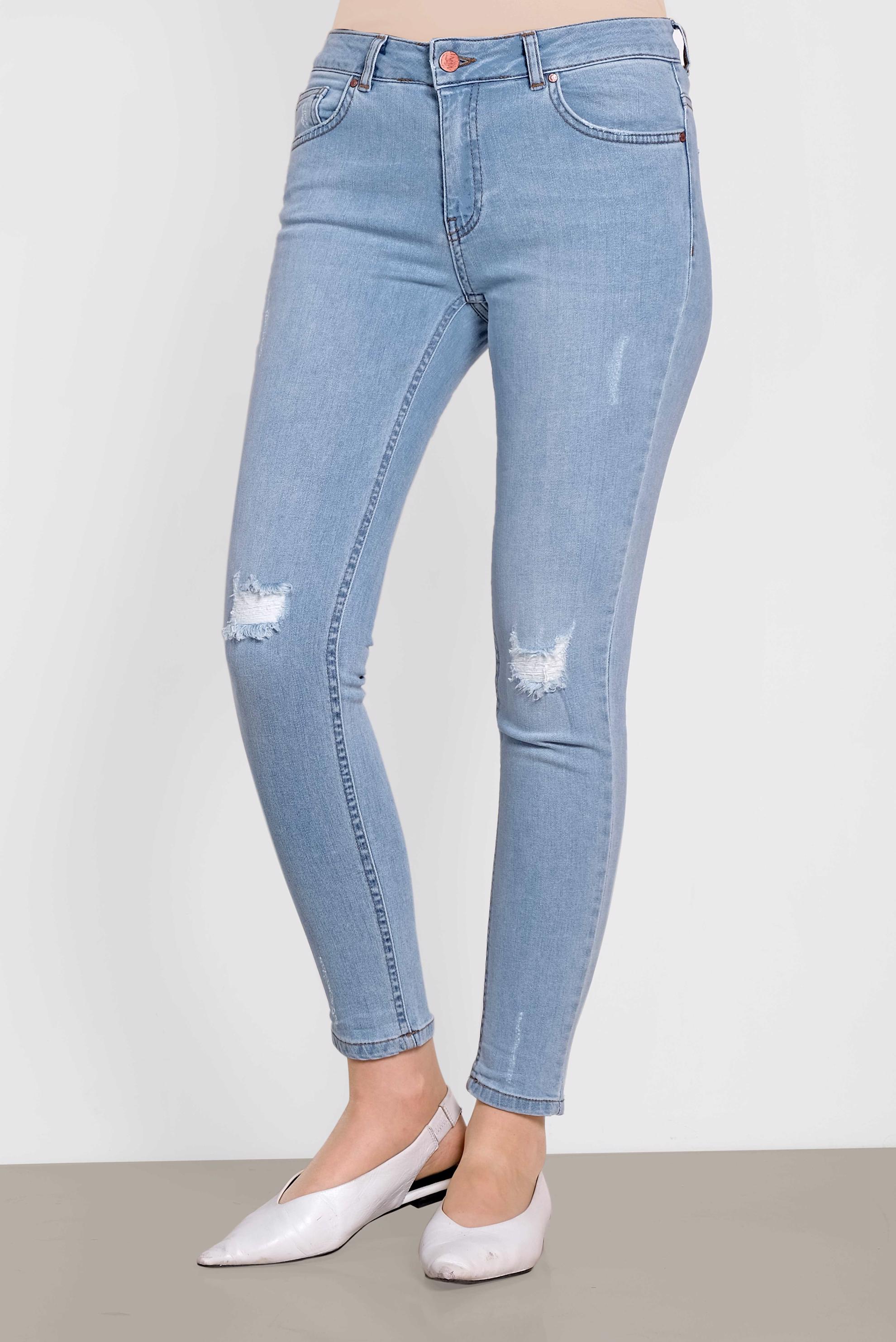 Tesettür giyim MAVİ ESKİTME DETAYLI PAMUKLU DENİM PANTOLON 7511