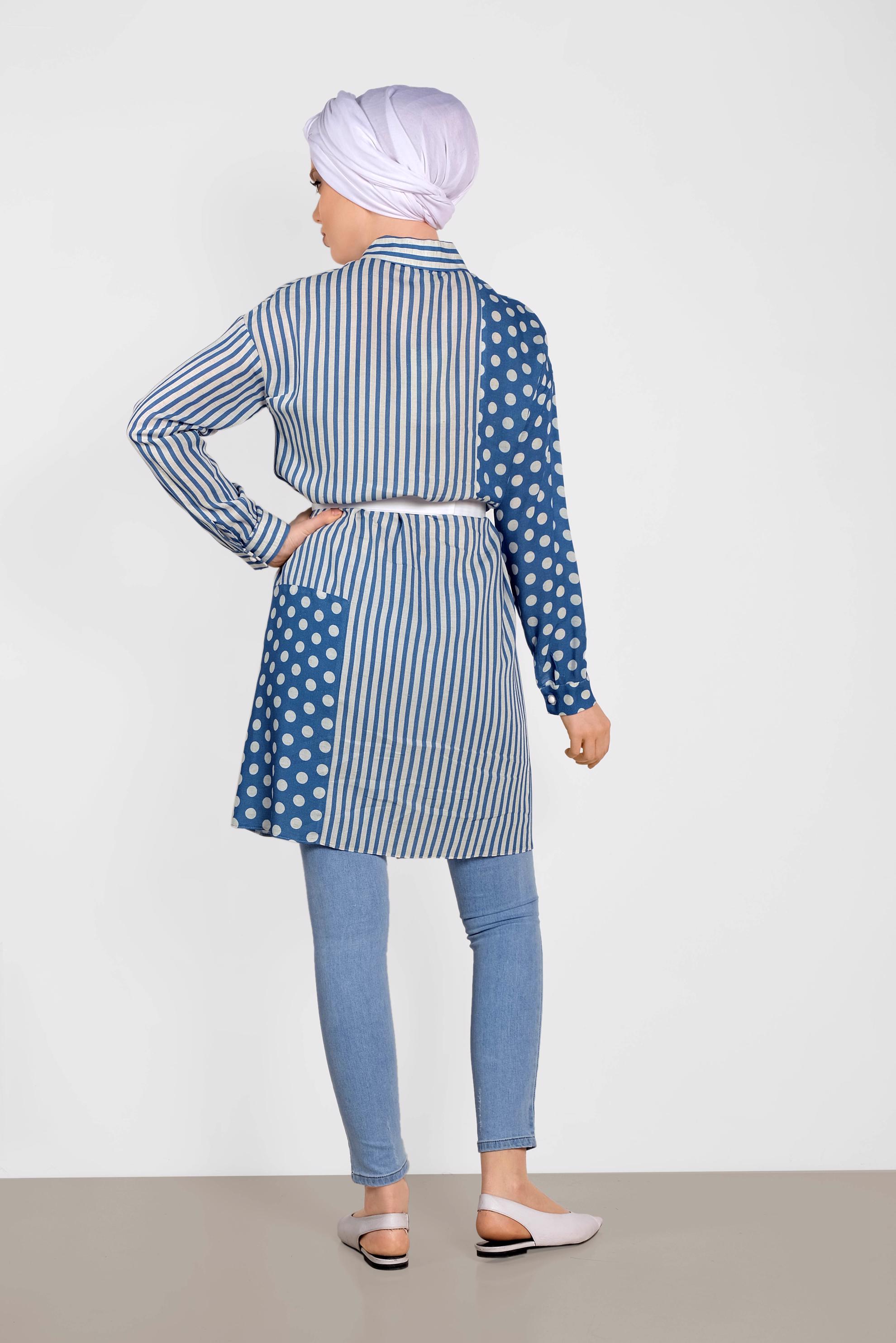 Tesettür giyim MAVİ ESKİTME DETAYLI PAMUKLU DENİM PANTOLON 7511